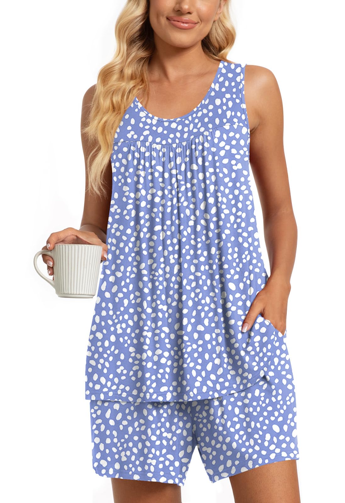 TAOHUADAO 2 Piece Women's Sleeveless Pajama Sets, Lounge Sleepwear Ladies Pjs Sets with Pockets