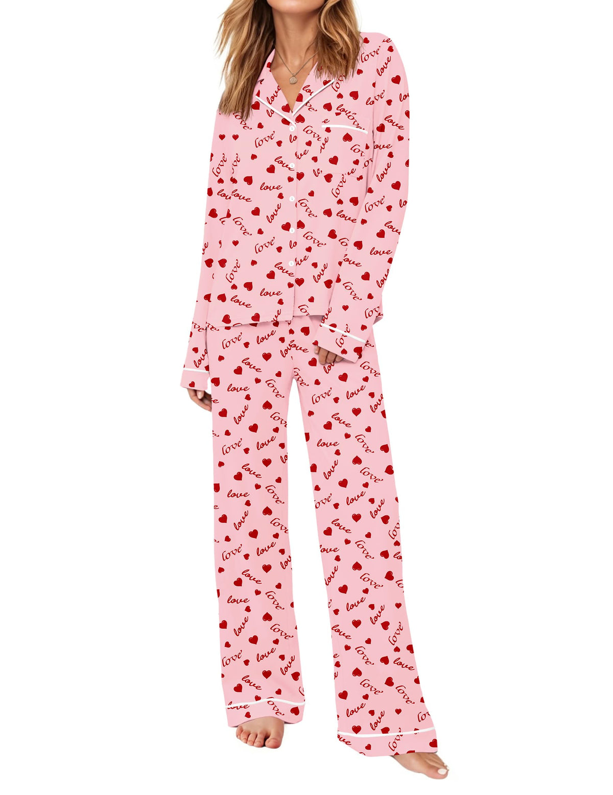 Ekouaer Womens Pajama Sets Long Sleeve Button Down Lounge Sets with Pockets