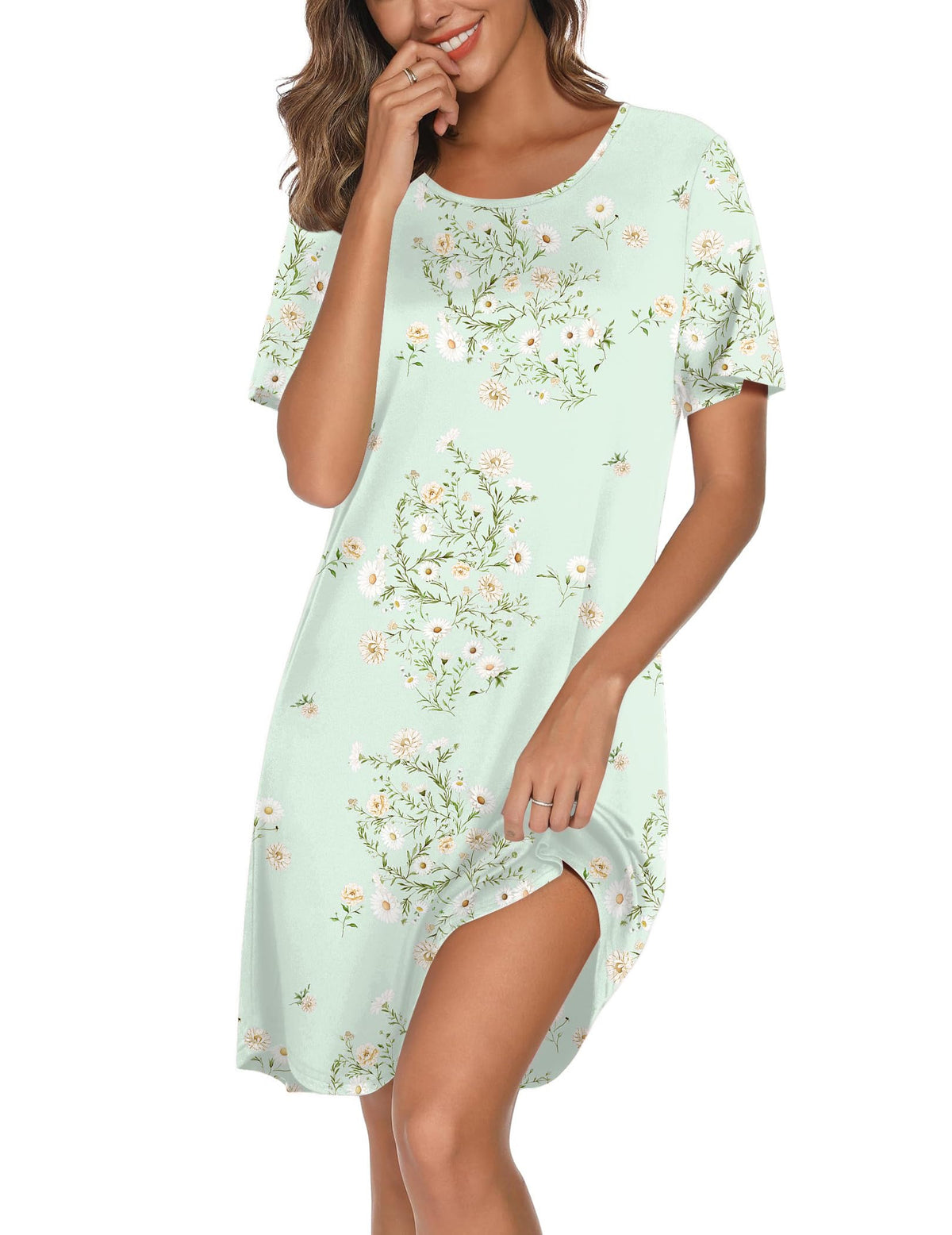 Ekouaer Cotton Nightgowns for Women Short Sleeve Sleepshirts Soft Sleepwear