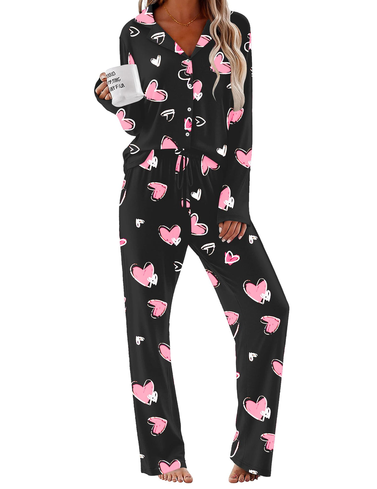 Ekouaer Pajamas for Women Set Button Up Pjs 2 Piece Long Sleeve Lounge Sets