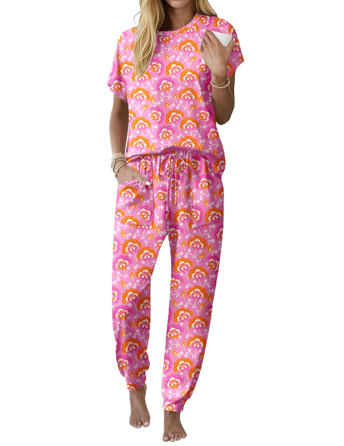 Ekouaer Womens Pajama Sets 100% Cotton Pjs 2 Piece Jogger Pants Lounge Sets