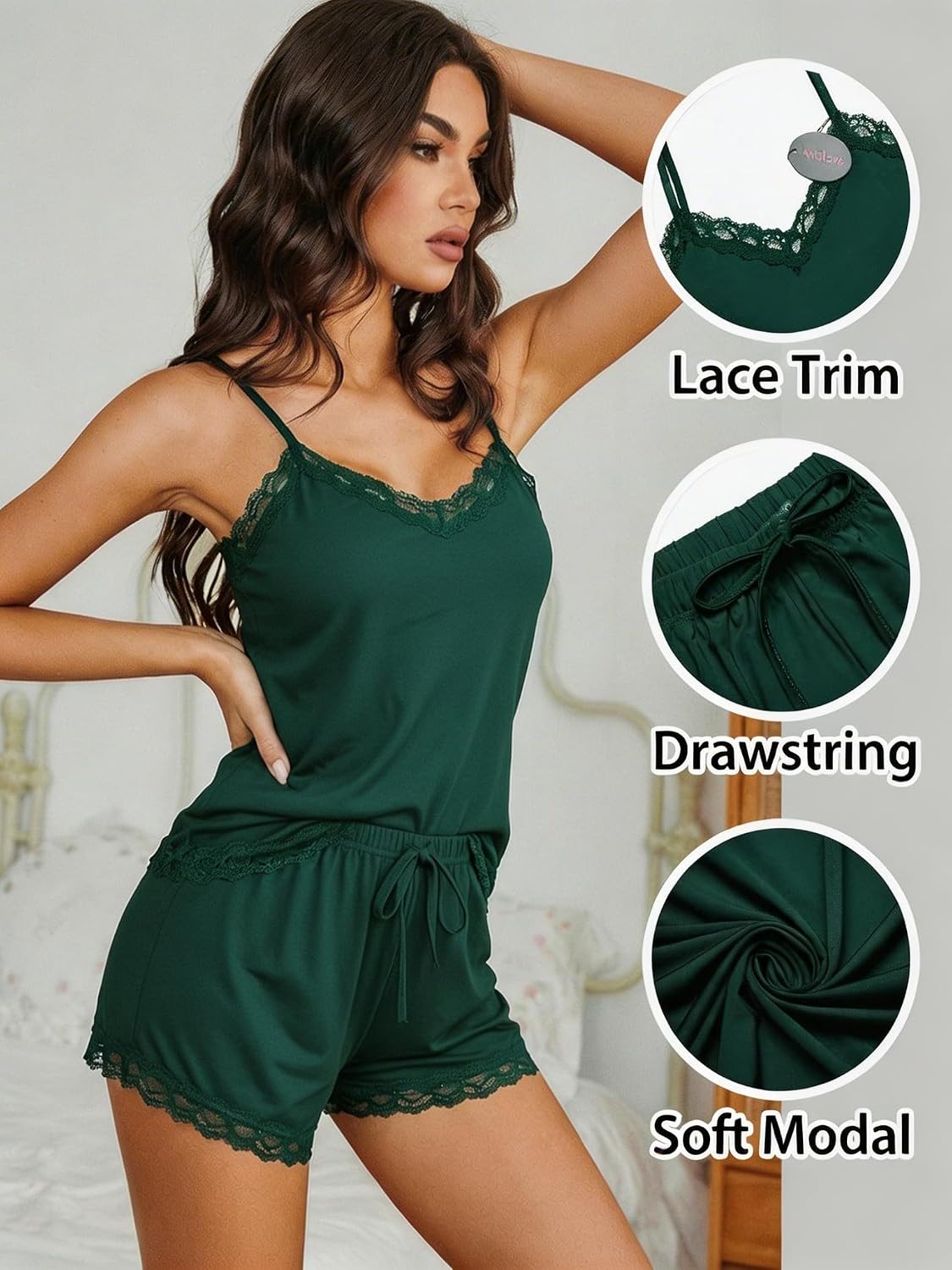 Avidlove Lace Trim Cami Modal Pajamas for Women Set 2 Piece Sexy Pj Set