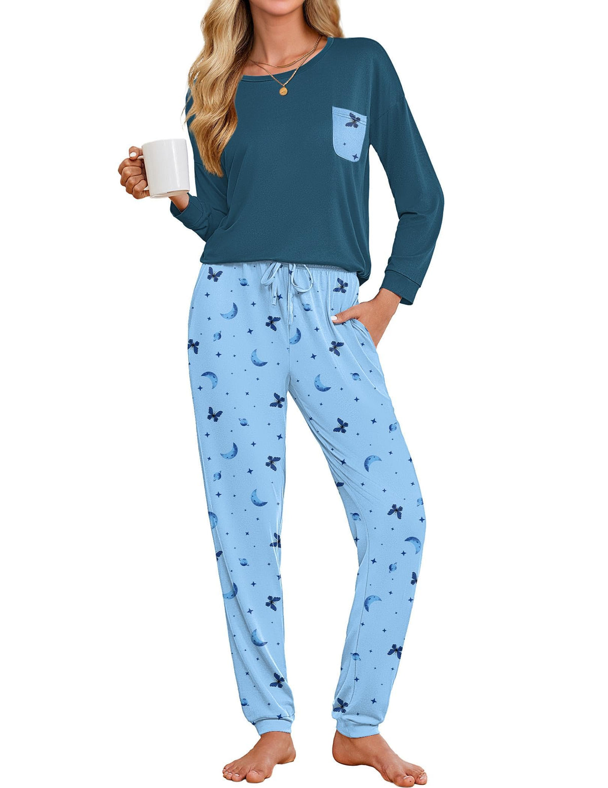 Ekouaer Womens Pajama Sets Long Sleeve Pjs Lounge Sets Joggers with Pockets