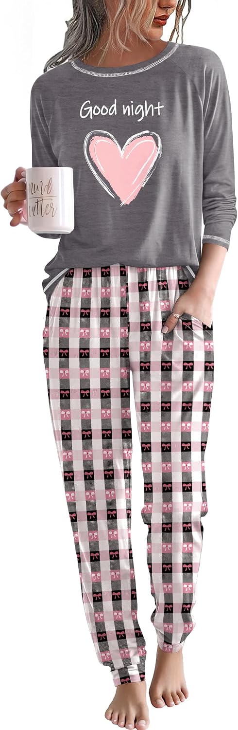Ekouaer Women Pajama Sets Jogger Sleepwear Printed Lounge Set with Pockets