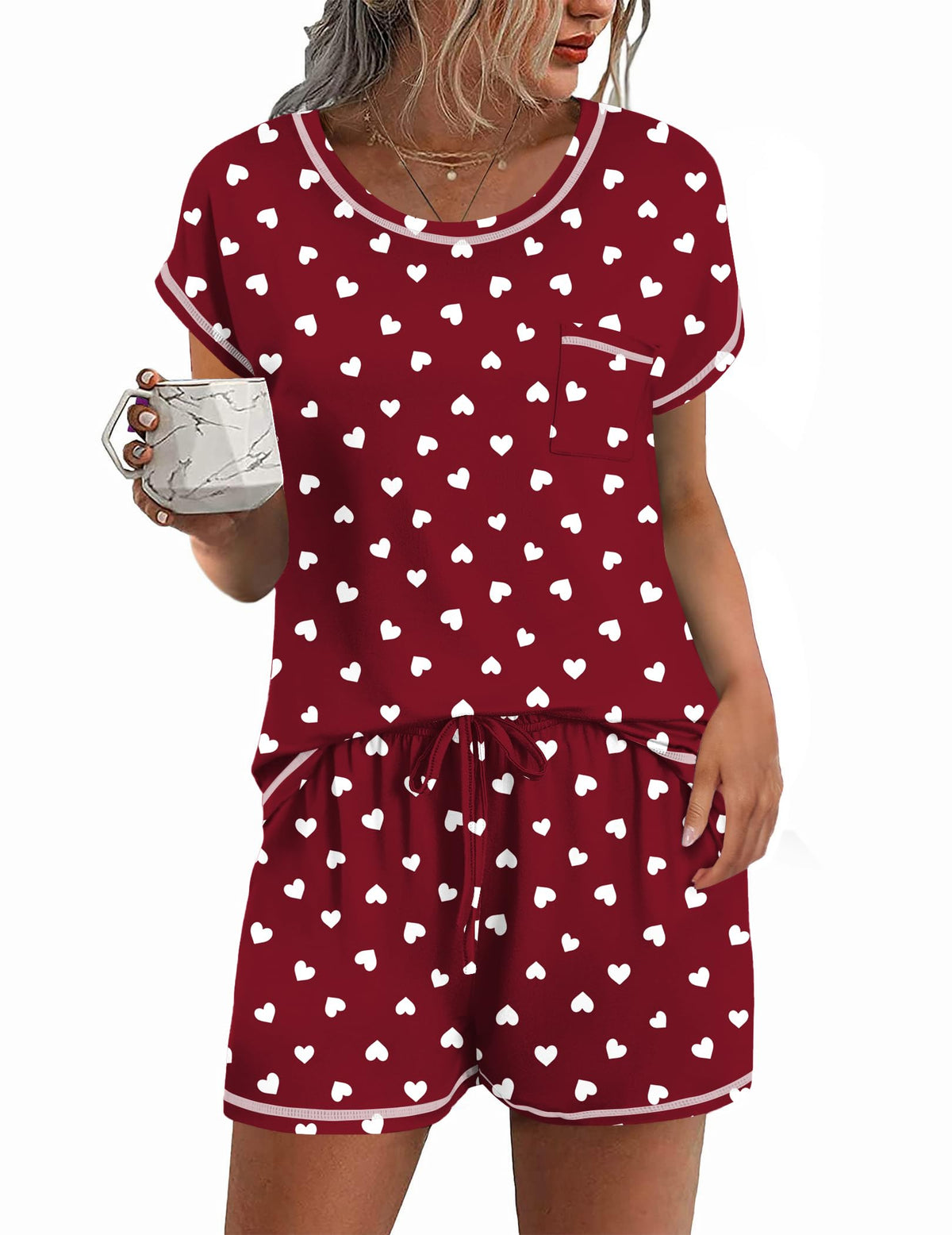 Ekouaer Womens Pajama Sets 2 Piece Pjs Short Sleeve Top and Shorts