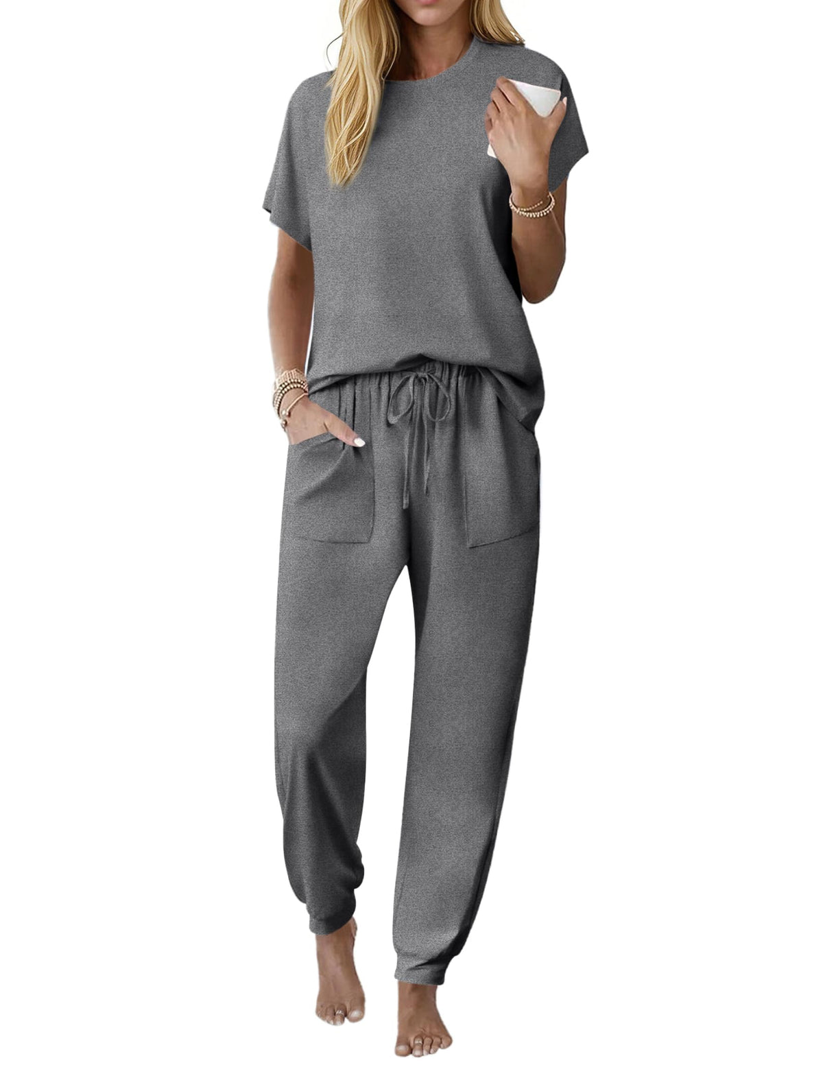 Ekouaer Womens Pajama Sets 100% Cotton Pjs 2 Piece Jogger Pants Lounge Sets