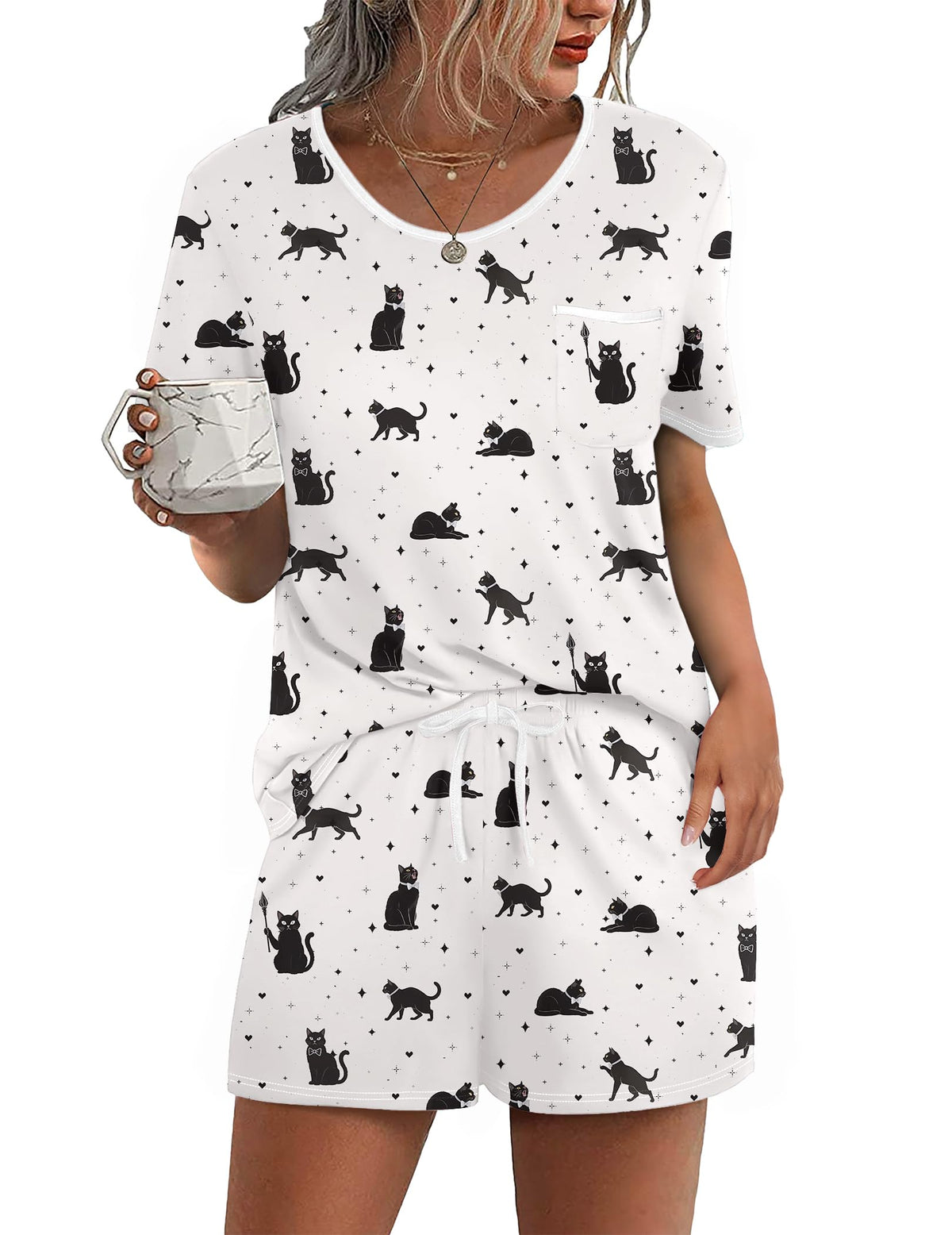 Ekouaer Pajamas for Womens Set 2 Piece Soft Sleepwear, Chest Pocket