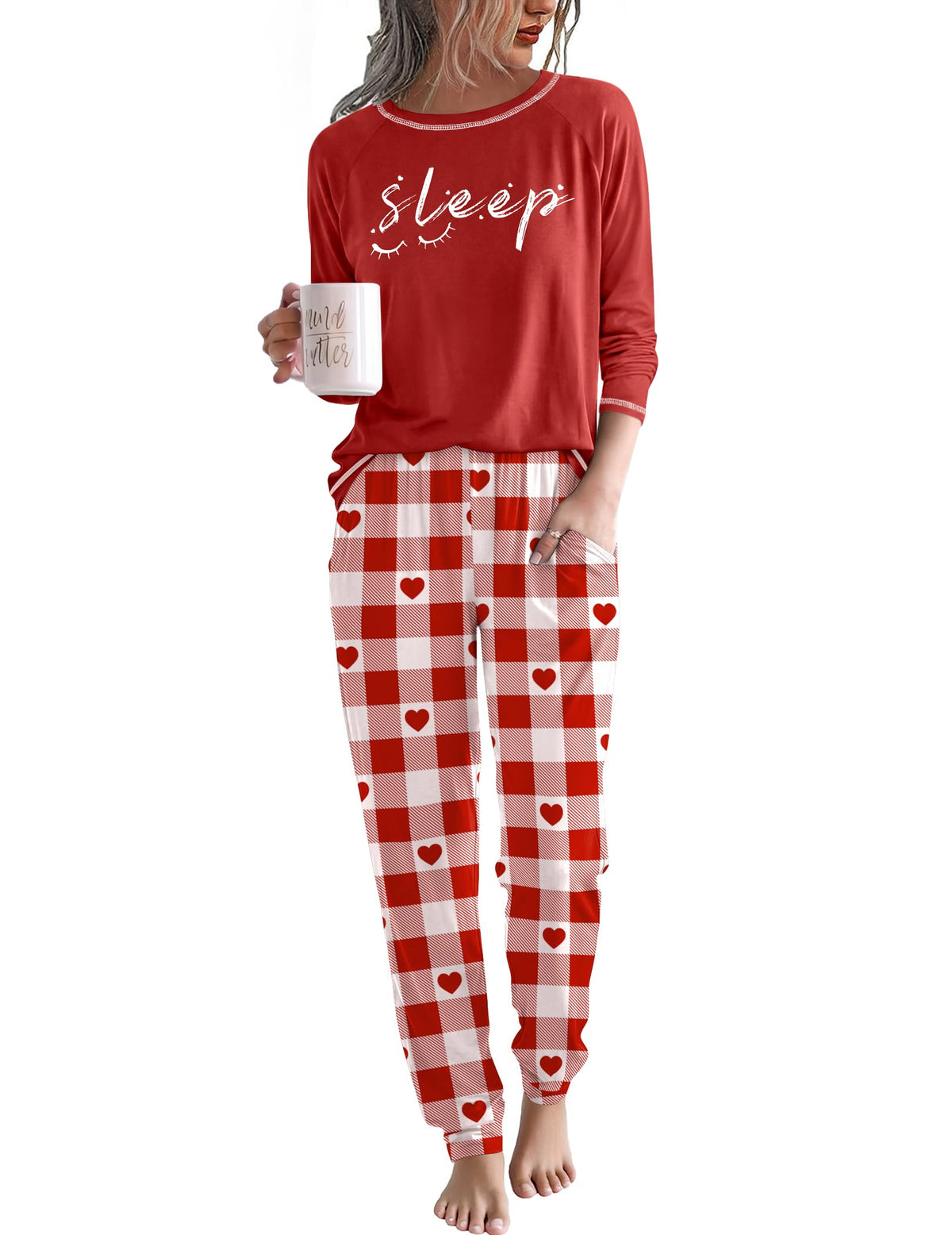 Ekouaer Women Pajama Sets Jogger Sleepwear Printed Lounge Set with Pockets