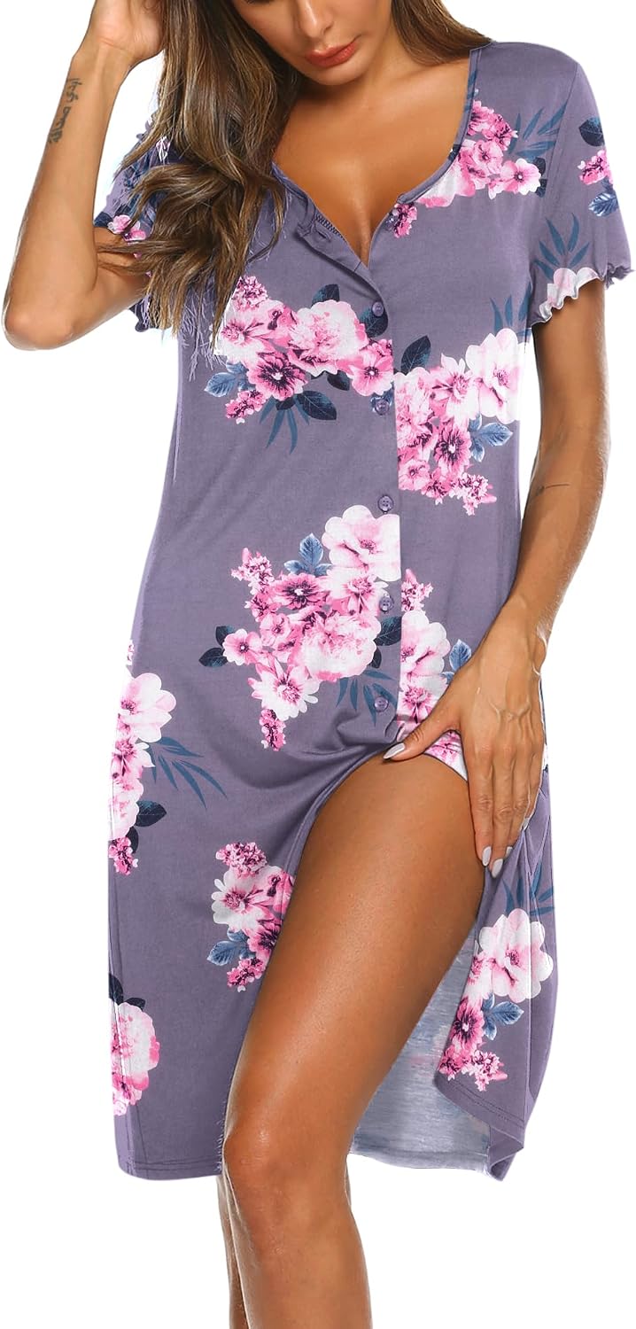 Ekouaer Button Down Night Gowns for Women Sleepshirt Pajama Dress Sleepwear
