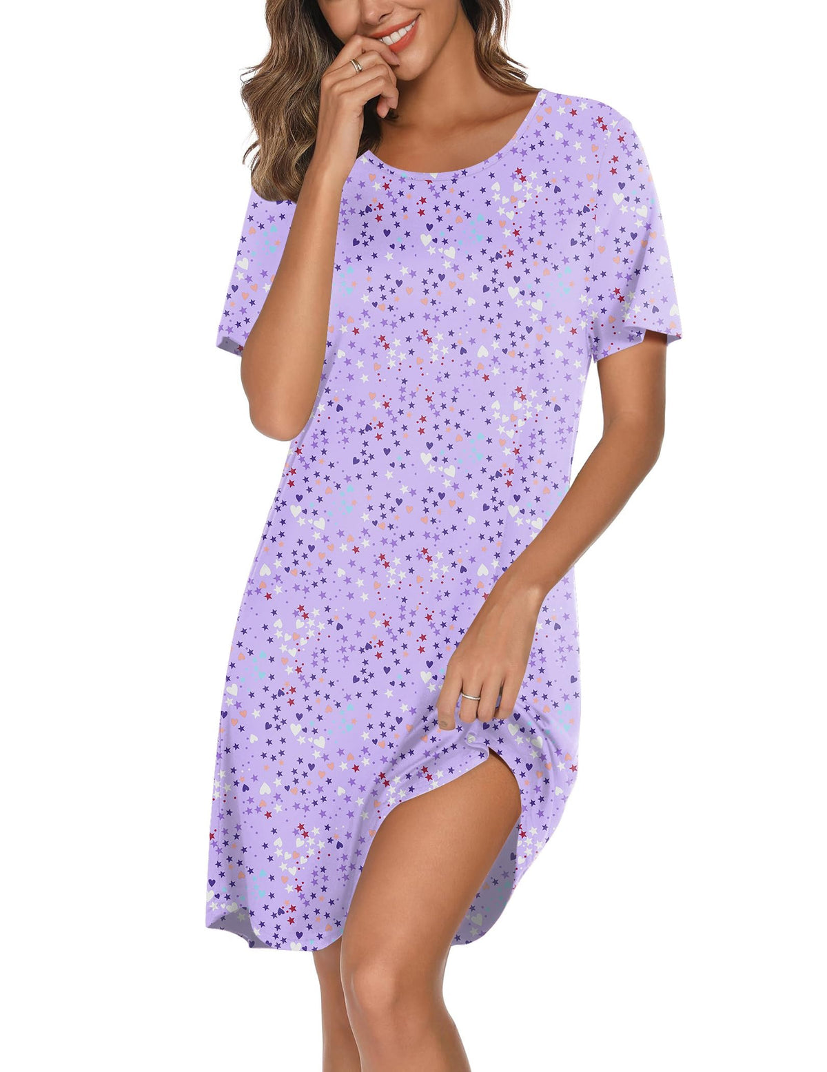 Ekouaer Cotton Nightgowns for Women Short Sleeve Sleepshirts Soft Sleepwear