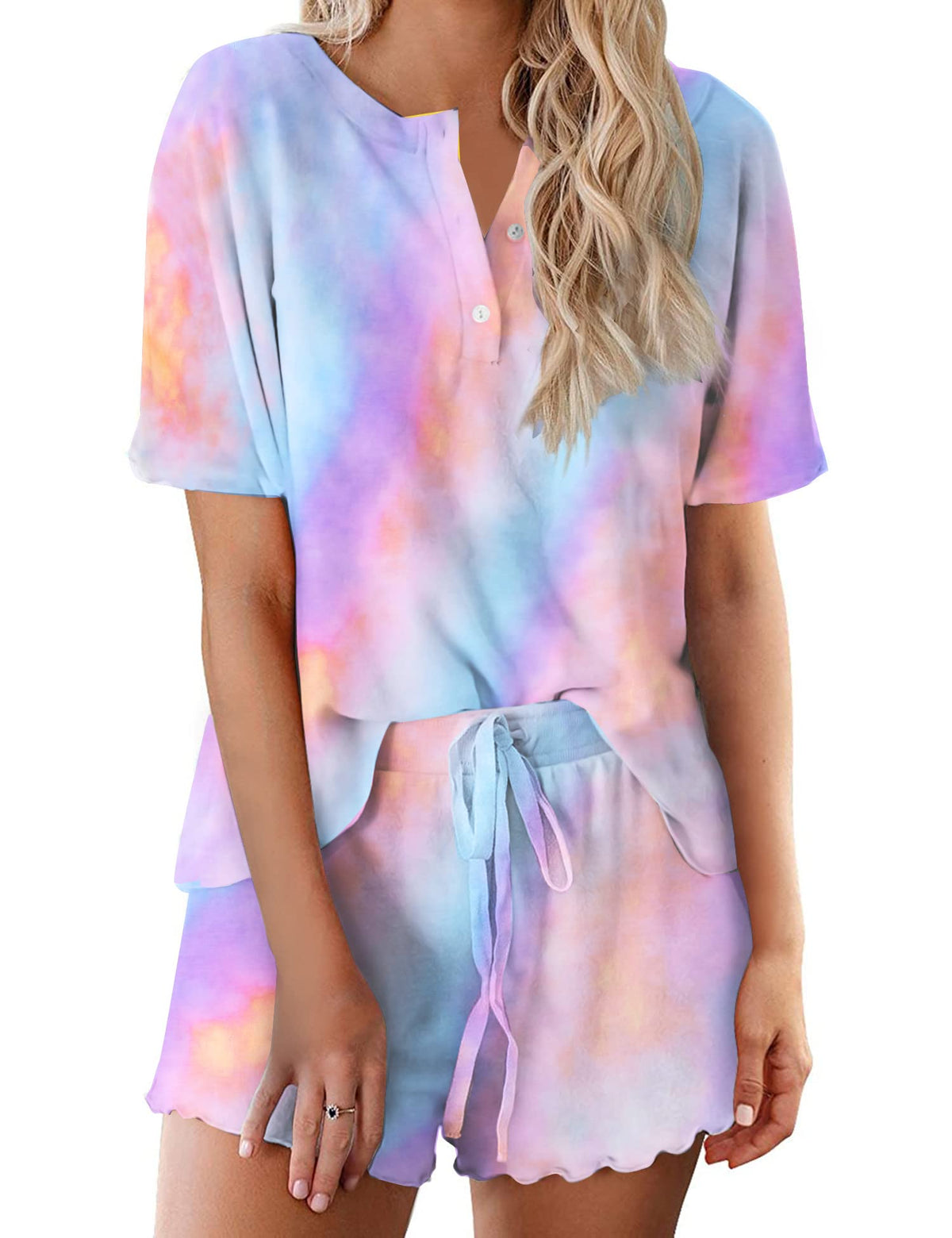 Ekouaer Pajamas Set for Women Short Sleeve Lounge Set 2 Piece Soft Cute Pjs