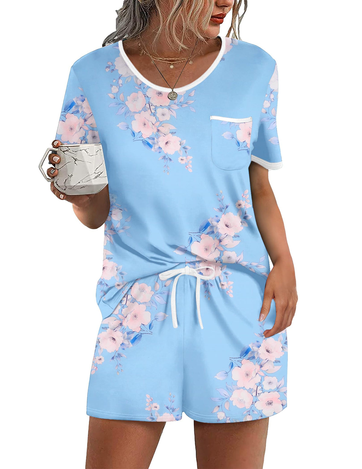 Ekouaer Pajamas for Womens Set 2 Piece Soft Sleepwear, Chest Pocket