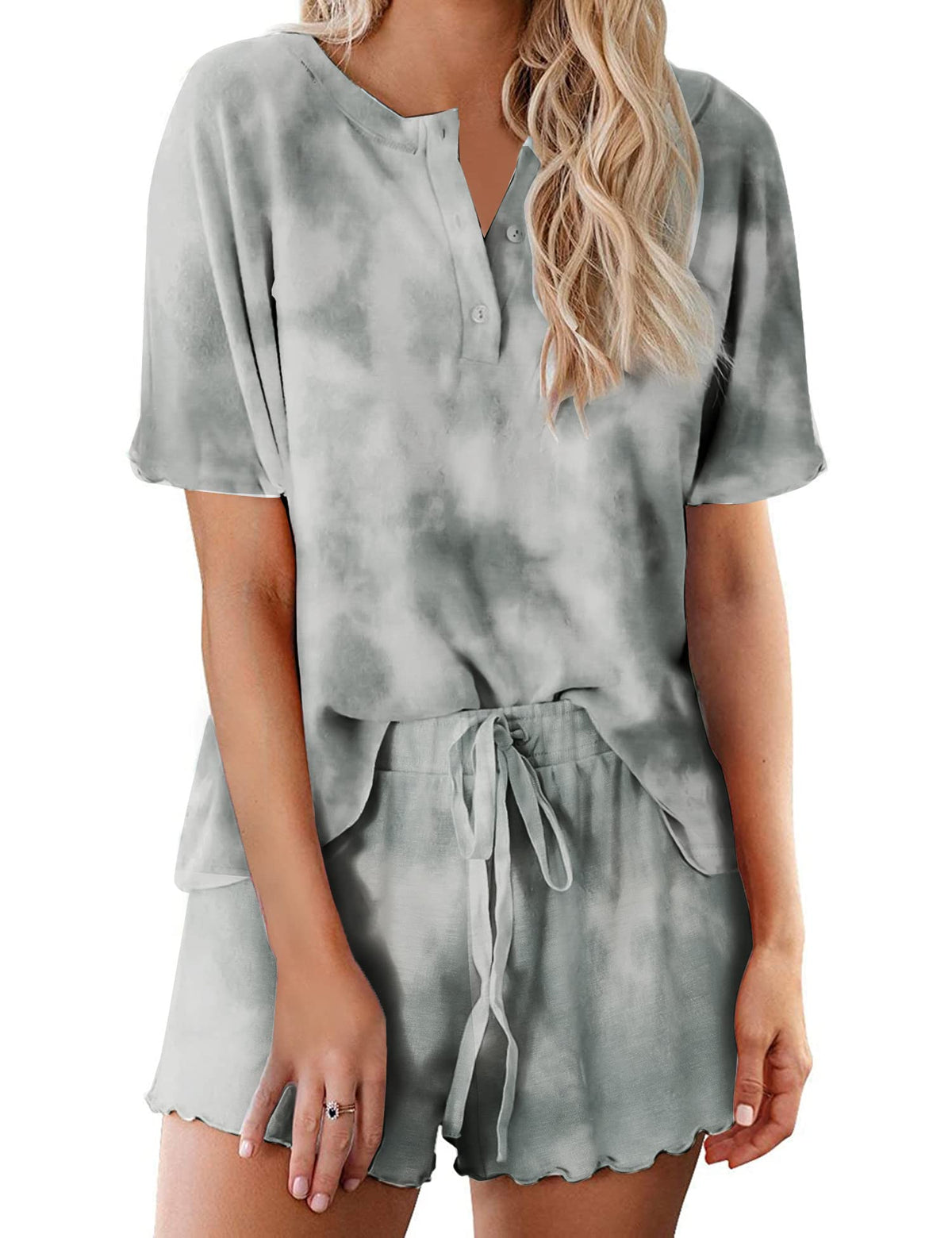 Ekouaer Pajamas Set for Women Short Sleeve Lounge Set 2 Piece Soft Cute Pjs