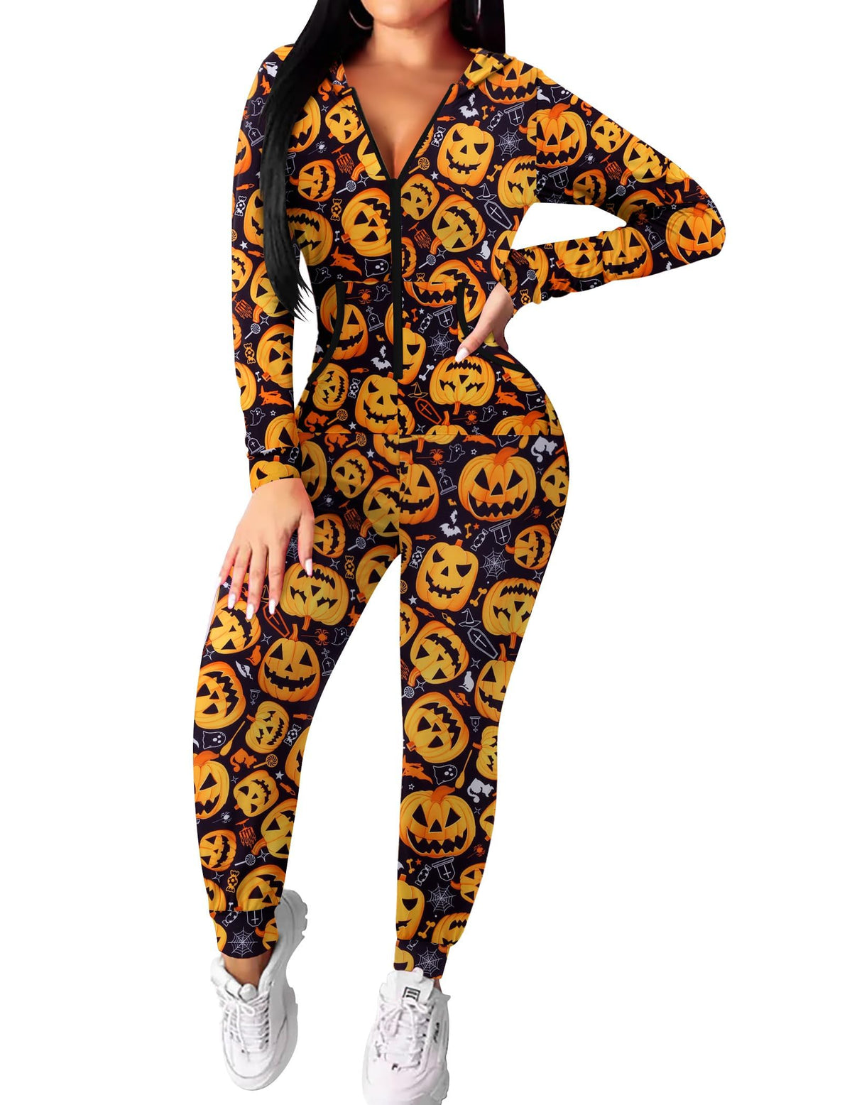 Ekouaer Halloween Onesie for Women Hooded Jumpsuit Sexy One Piece Pajamas