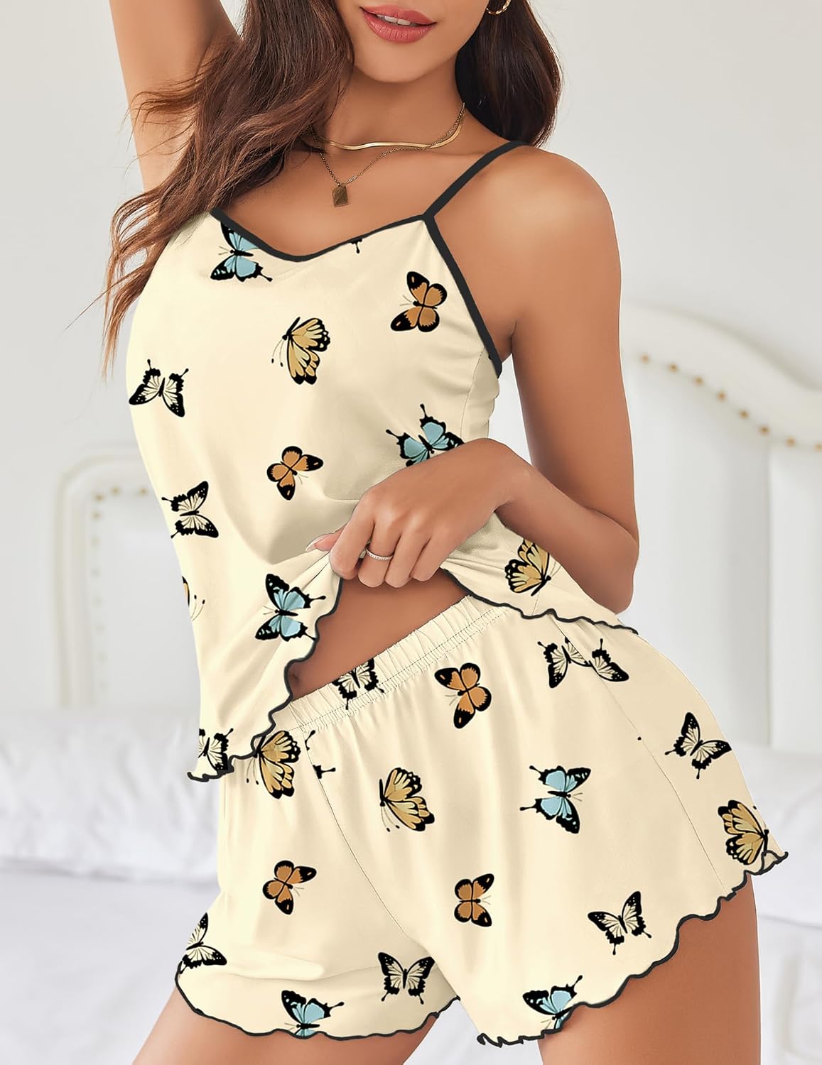 Ekouaer Womens Cami Pajama Set Cute Printed Camisole Shorts Sleepwear