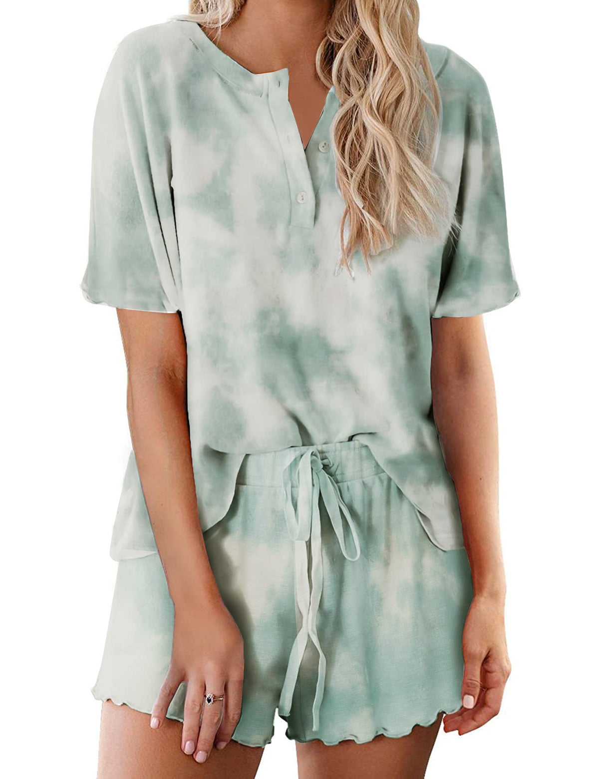 Ekouaer Pajamas Set for Women Short Sleeve Lounge Set 2 Piece Soft Cute Pjs