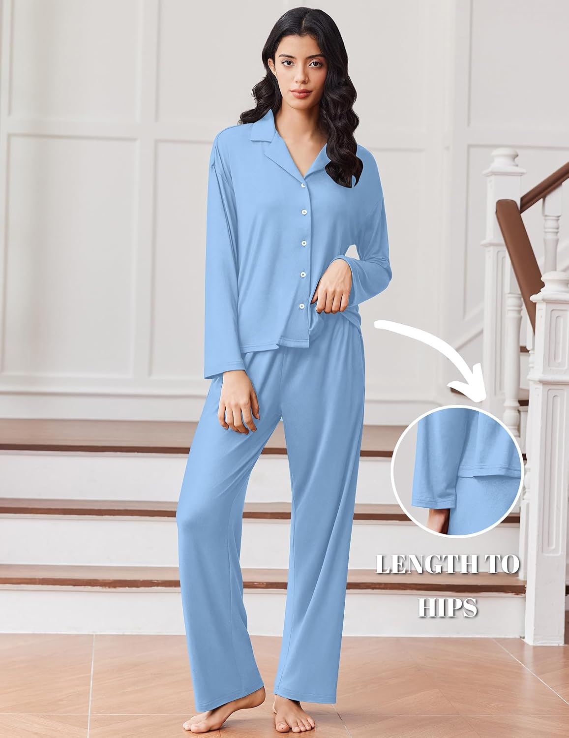 Ekouaer Pajamas for Women Set Button Up Pjs 2 Piece Long Sleeve Lounge Sets
