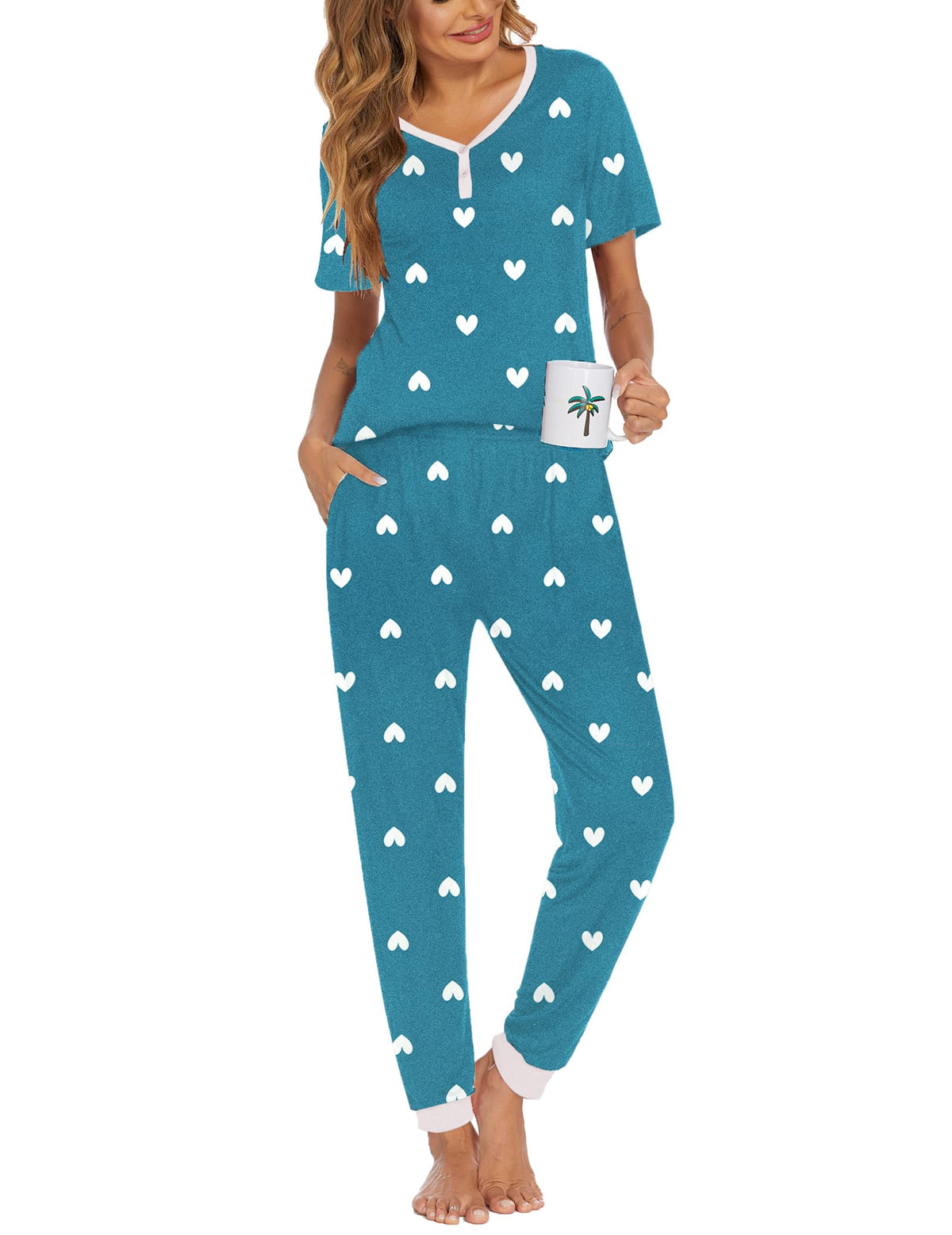 Ekouaer Pajamas for Women Set 2 Piece Short Sleeve Fall Pjs with Pockets