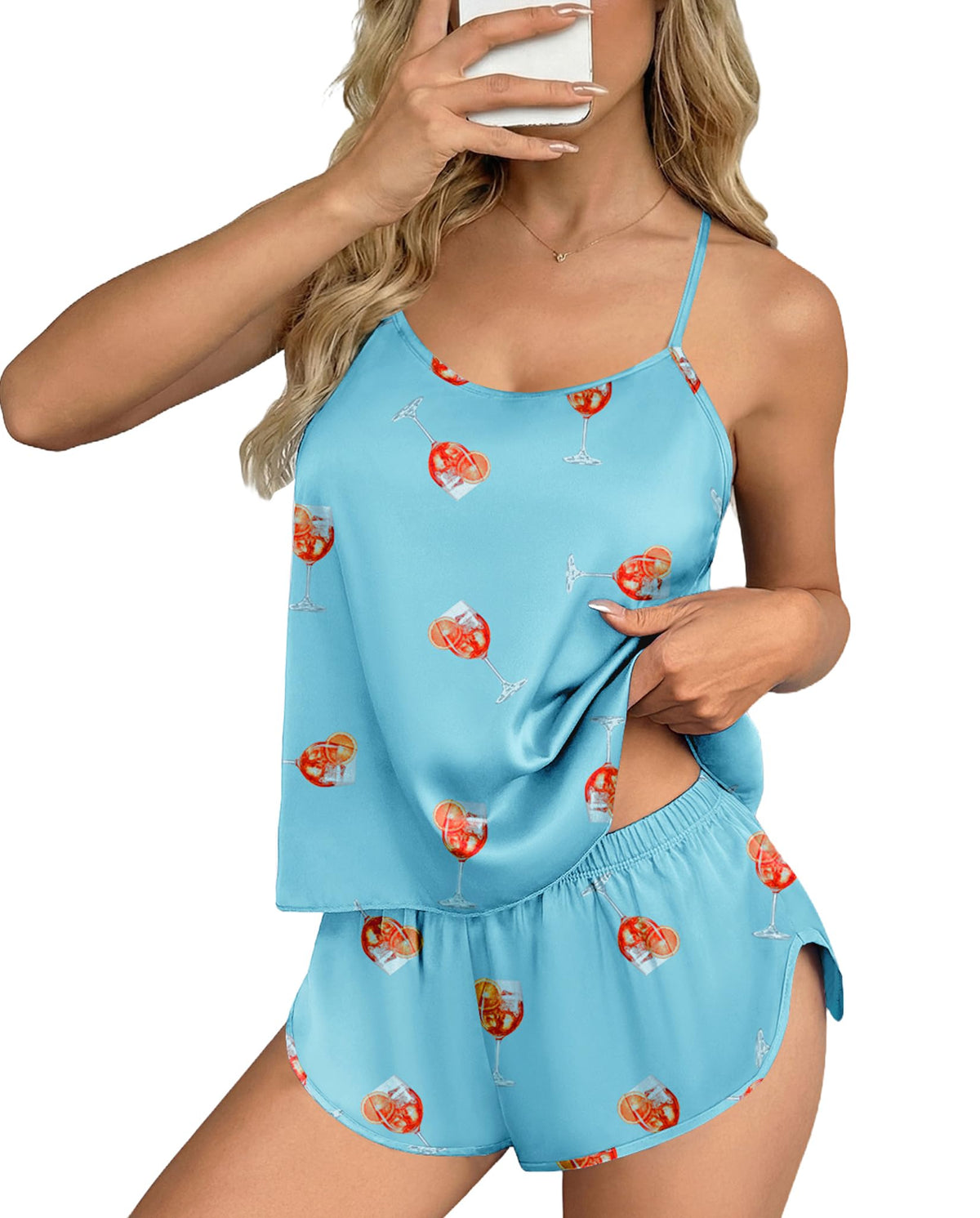 Ekouaer Silk Pajamas Set for Women Satin Backless Lingerie Pjs Cami Top and Shorts Nightwear