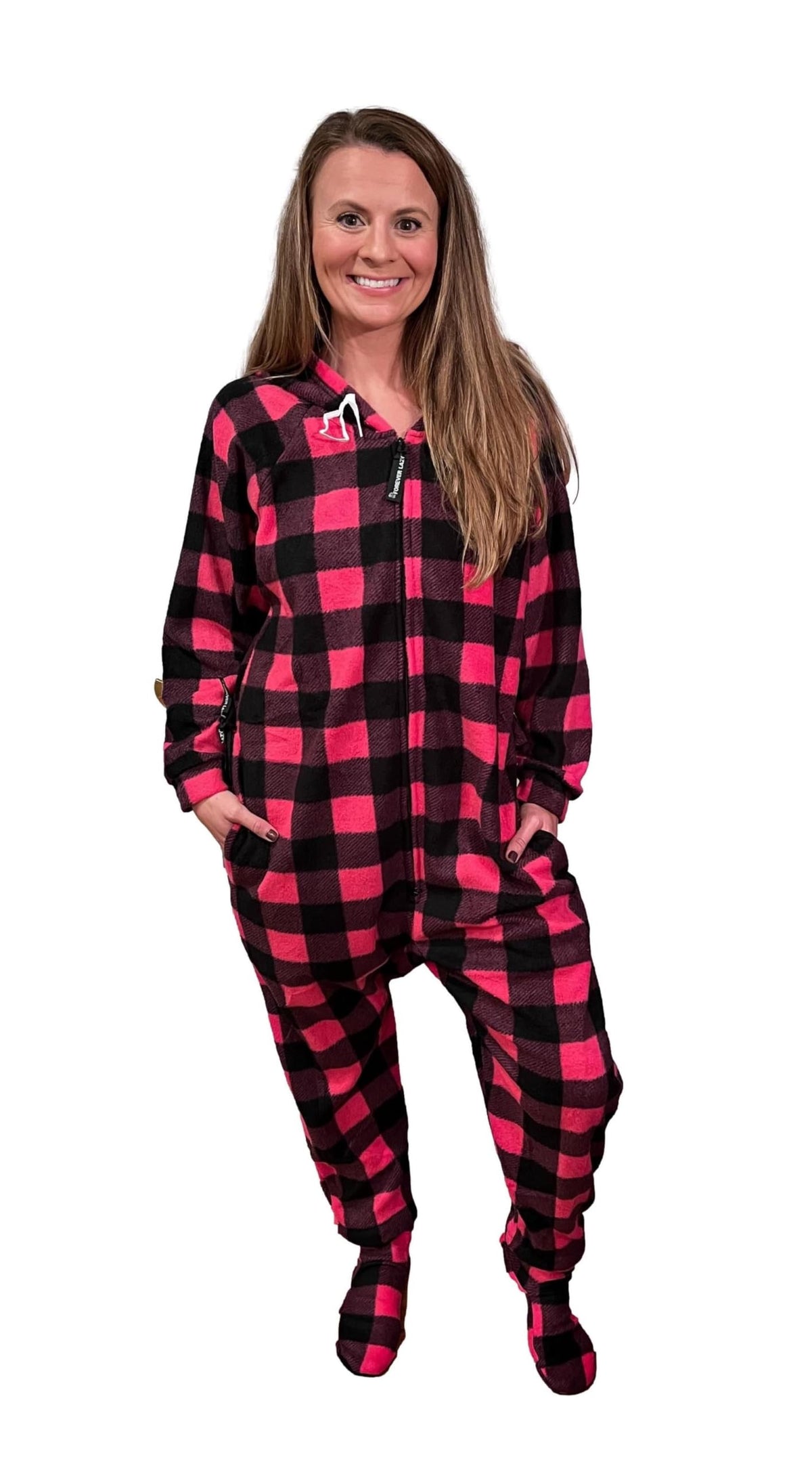 Forever Lazy Adult Onesie Pajamas, Footed Fleece One-Piece Unisex Lounge for Women and Men with Detachable Feet