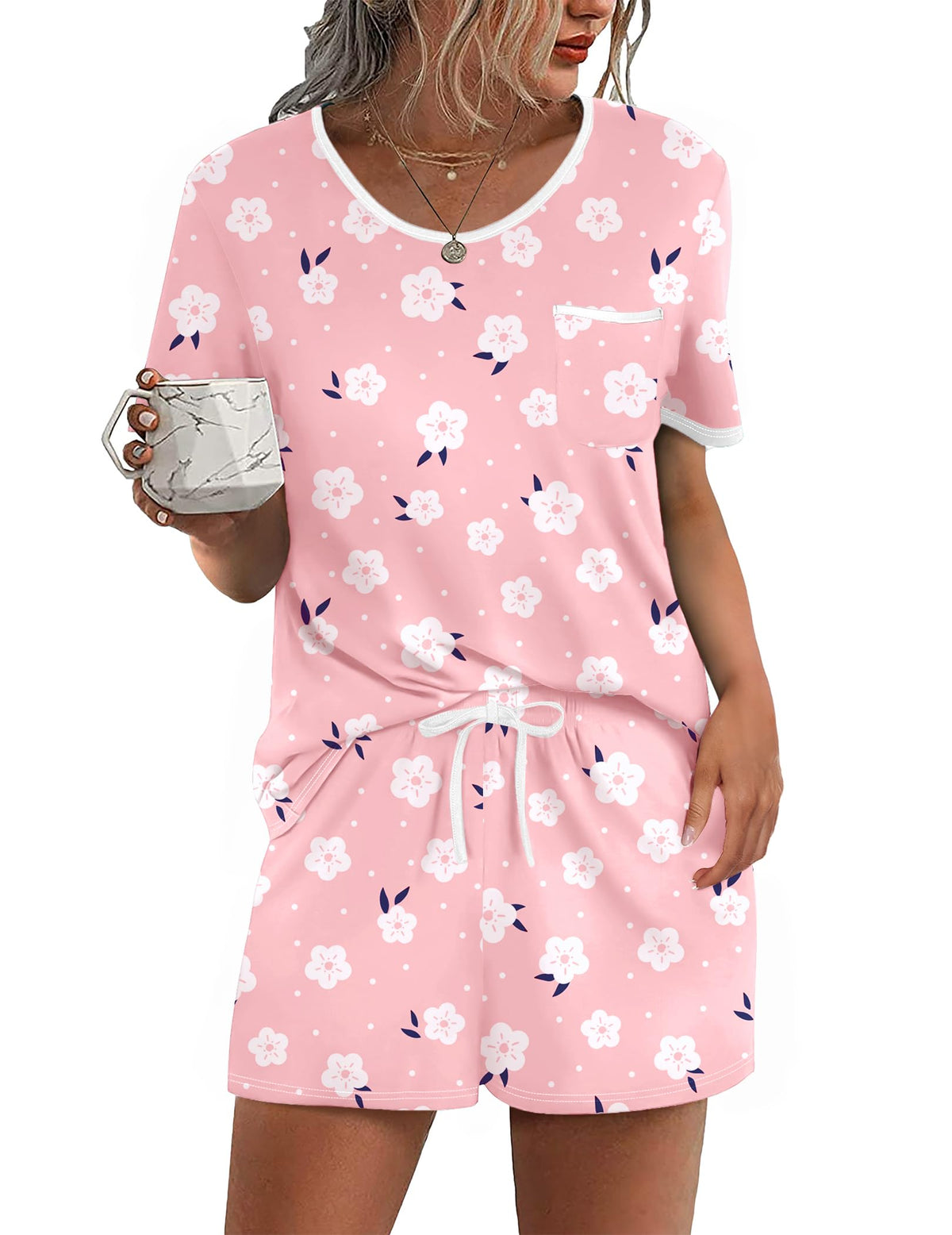 Ekouaer Pajamas for Womens Set 2 Piece Soft Sleepwear, Chest Pocket