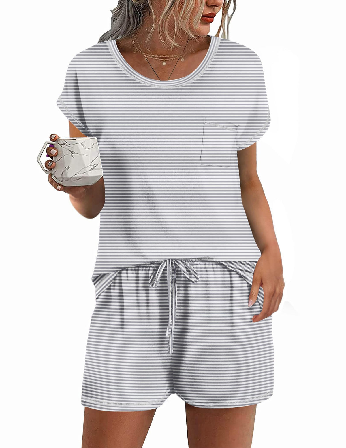 Ekouaer Womens Pajama Sets 2 Piece Pjs Short Sleeve Top and Shorts