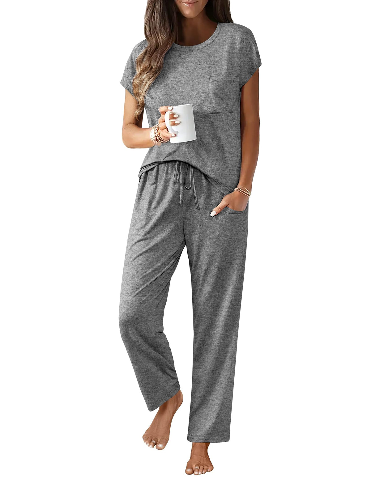 Ekouaer Womens Pajama Sets 2 Pcs Short Sleeve Lounge Set with Pockets