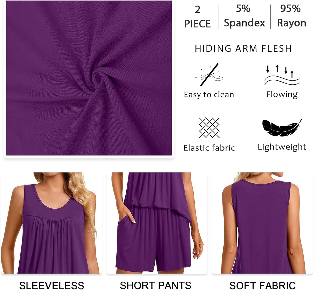 TAOHUADAO 2 Piece Women's Sleeveless Pajama Sets, Lounge Sleepwear Ladies Pjs Sets with Pockets