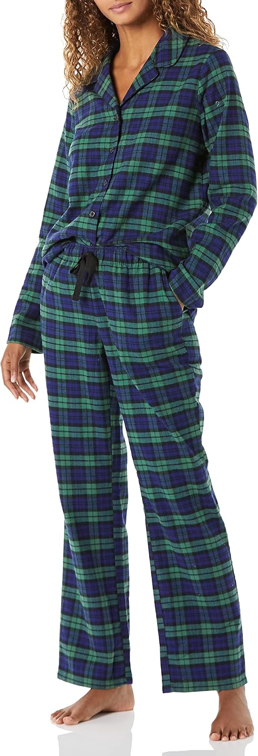 Amazon Essentials Women's Flannel Long-Sleeve Button Front Shirt and Pant Pajama Set