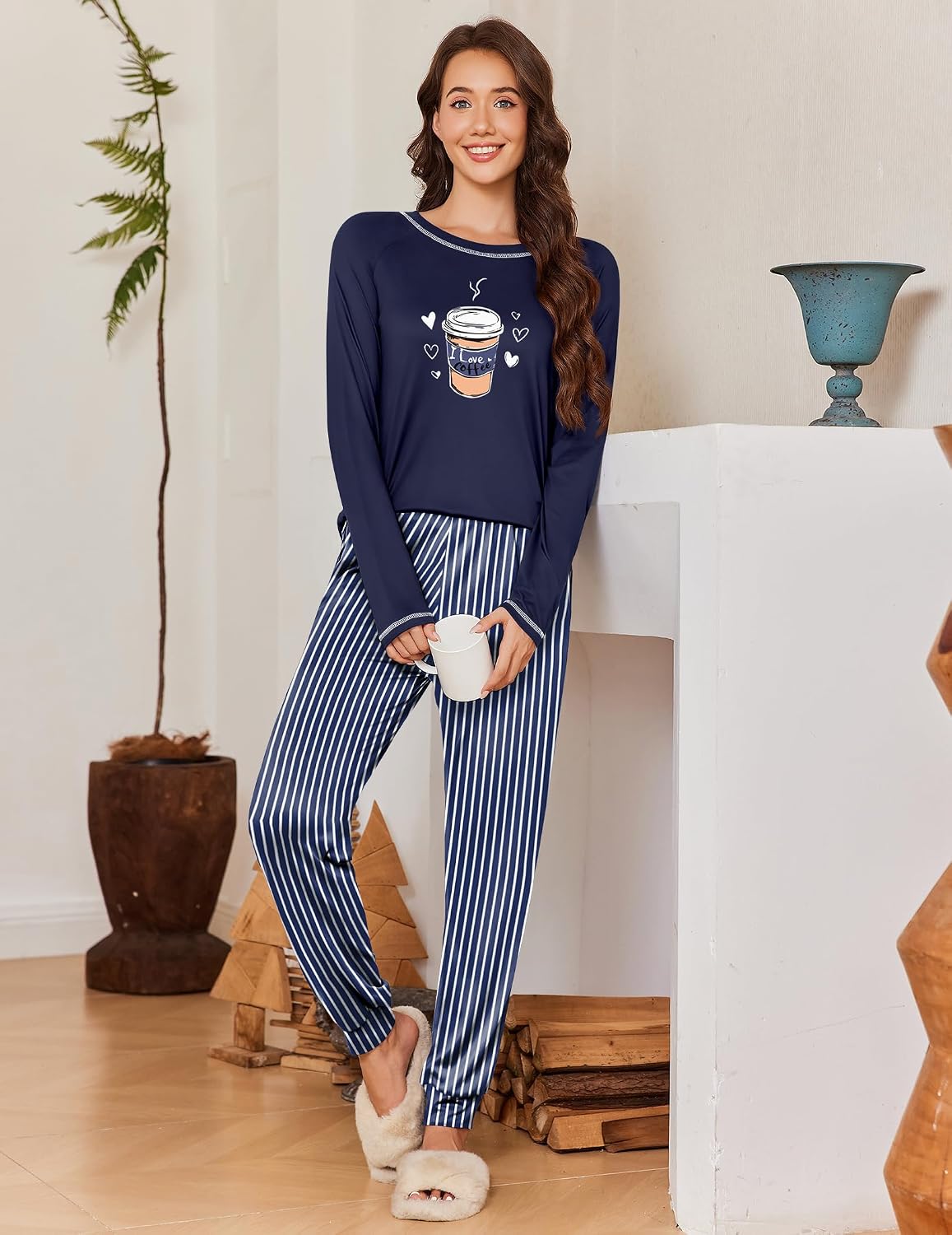 Ekouaer Women Pajama Sets Jogger Sleepwear Printed Lounge Set with Pockets