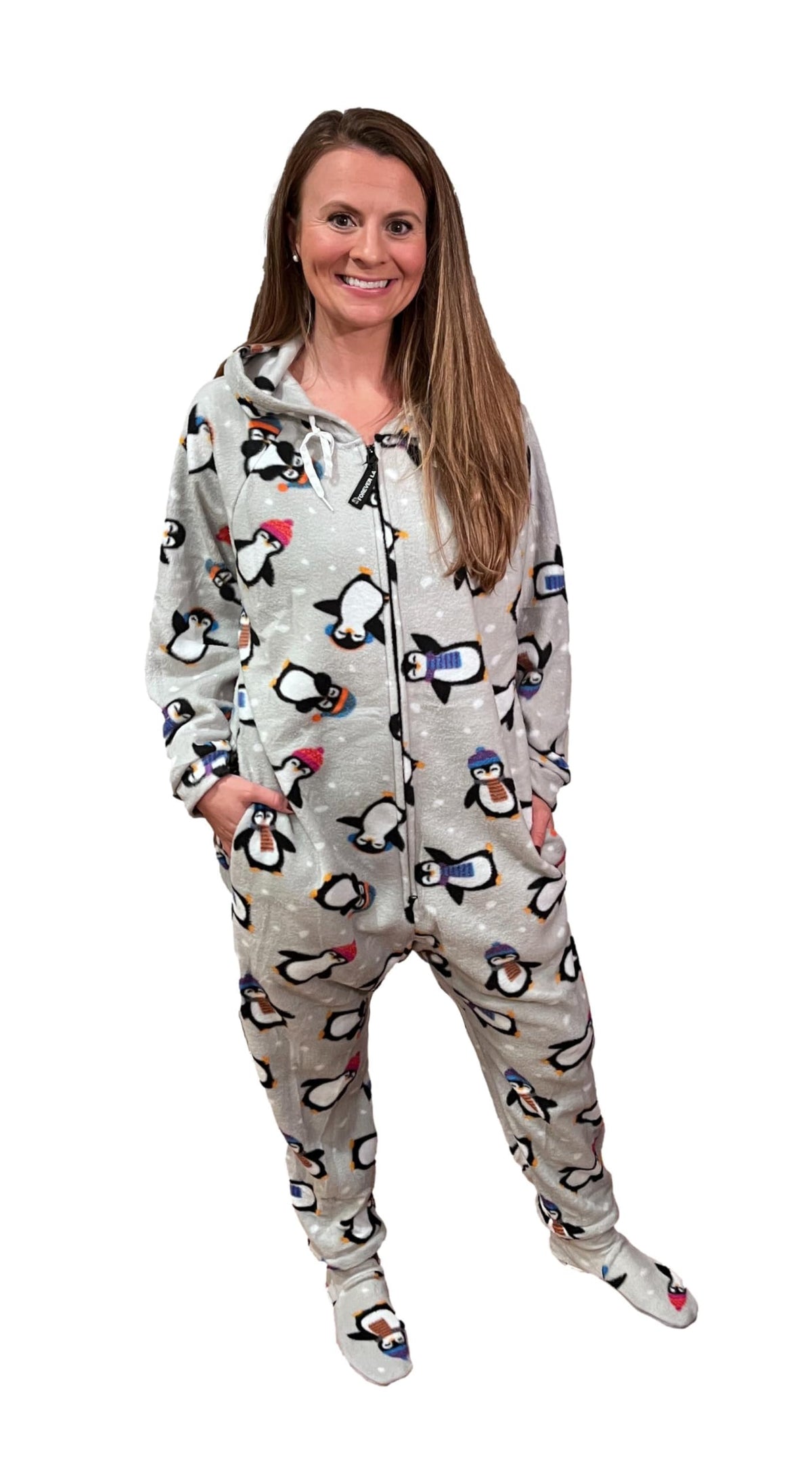 Forever Lazy Adult Onesie Pajamas, Footed Fleece One-Piece Unisex Lounge for Women and Men with Detachable Feet