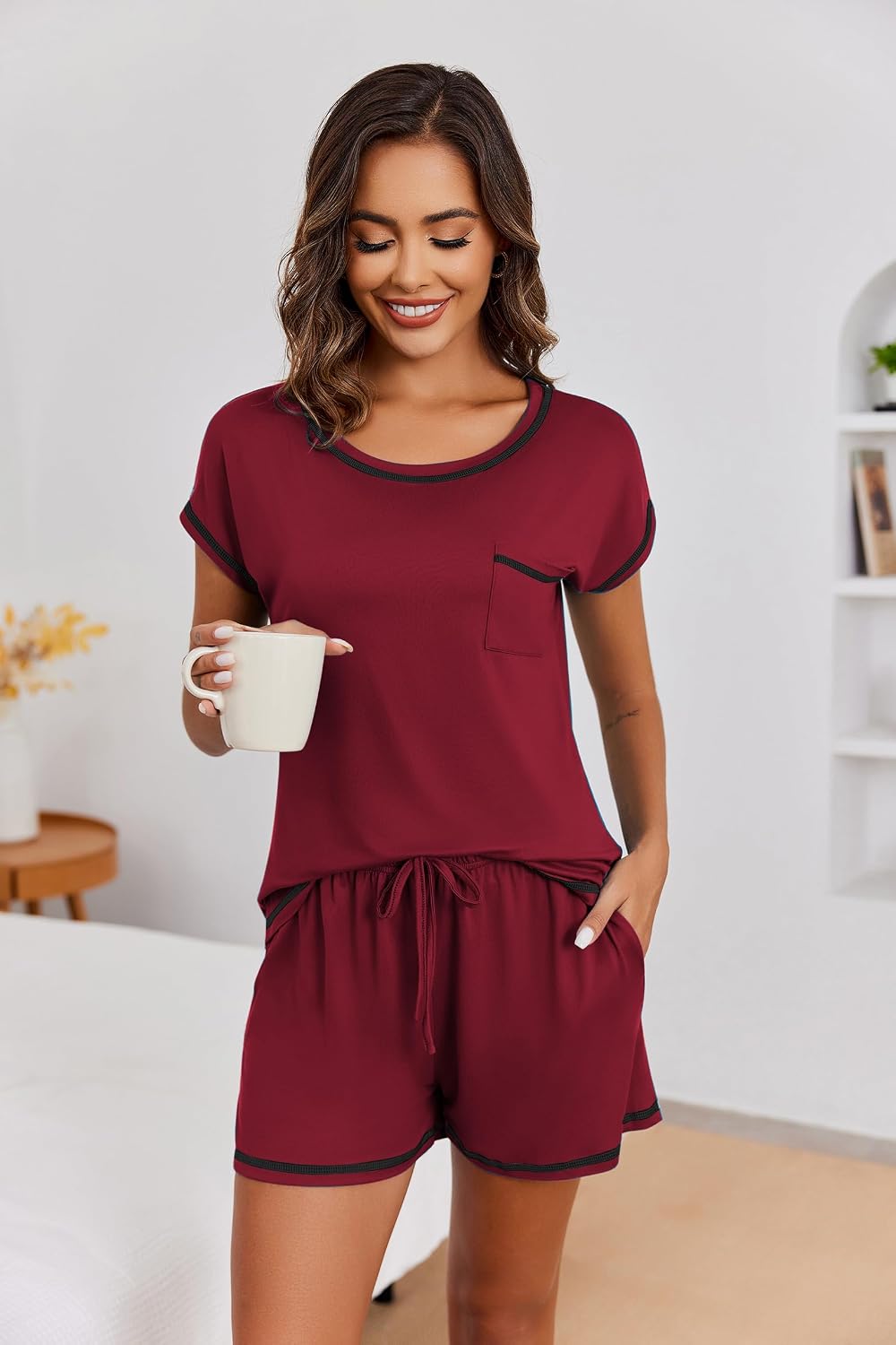 Ekouaer Womens Pajama Sets 2 Piece Pjs Short Sleeve Top and Shorts
