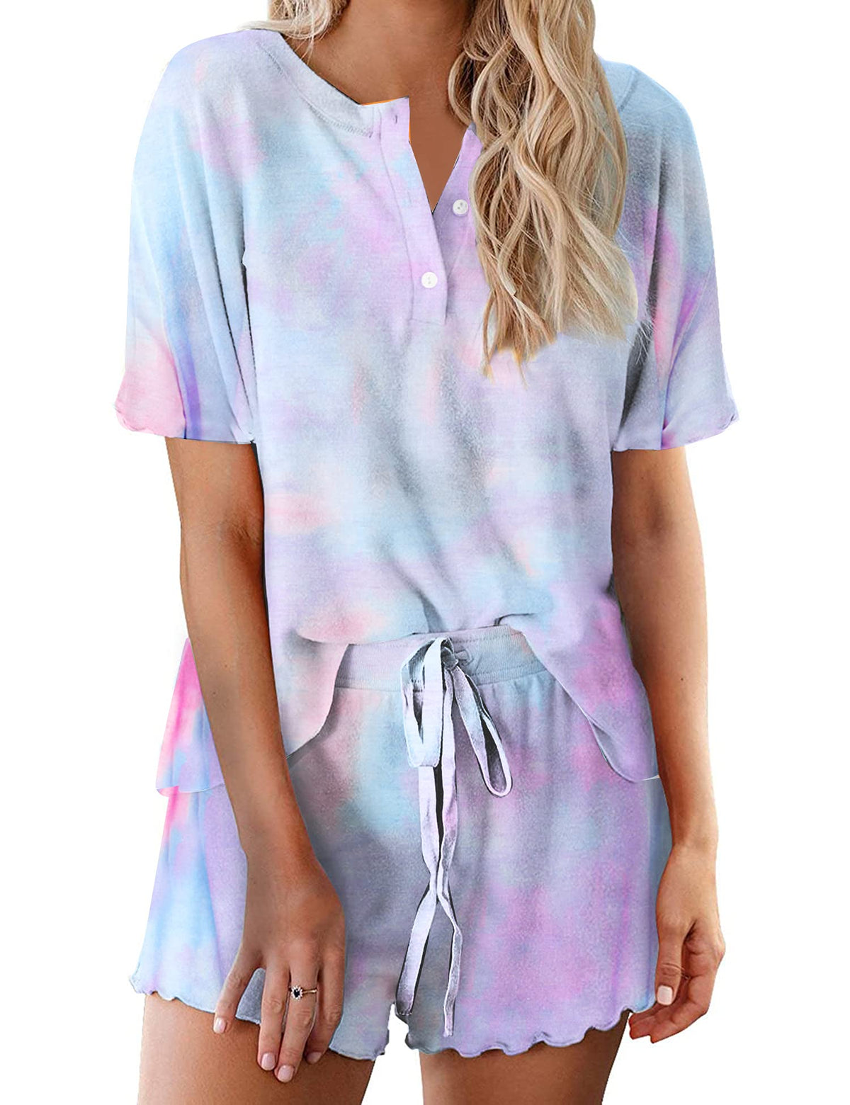 Ekouaer Pajamas Set for Women Short Sleeve Lounge Set 2 Piece Soft Cute Pjs