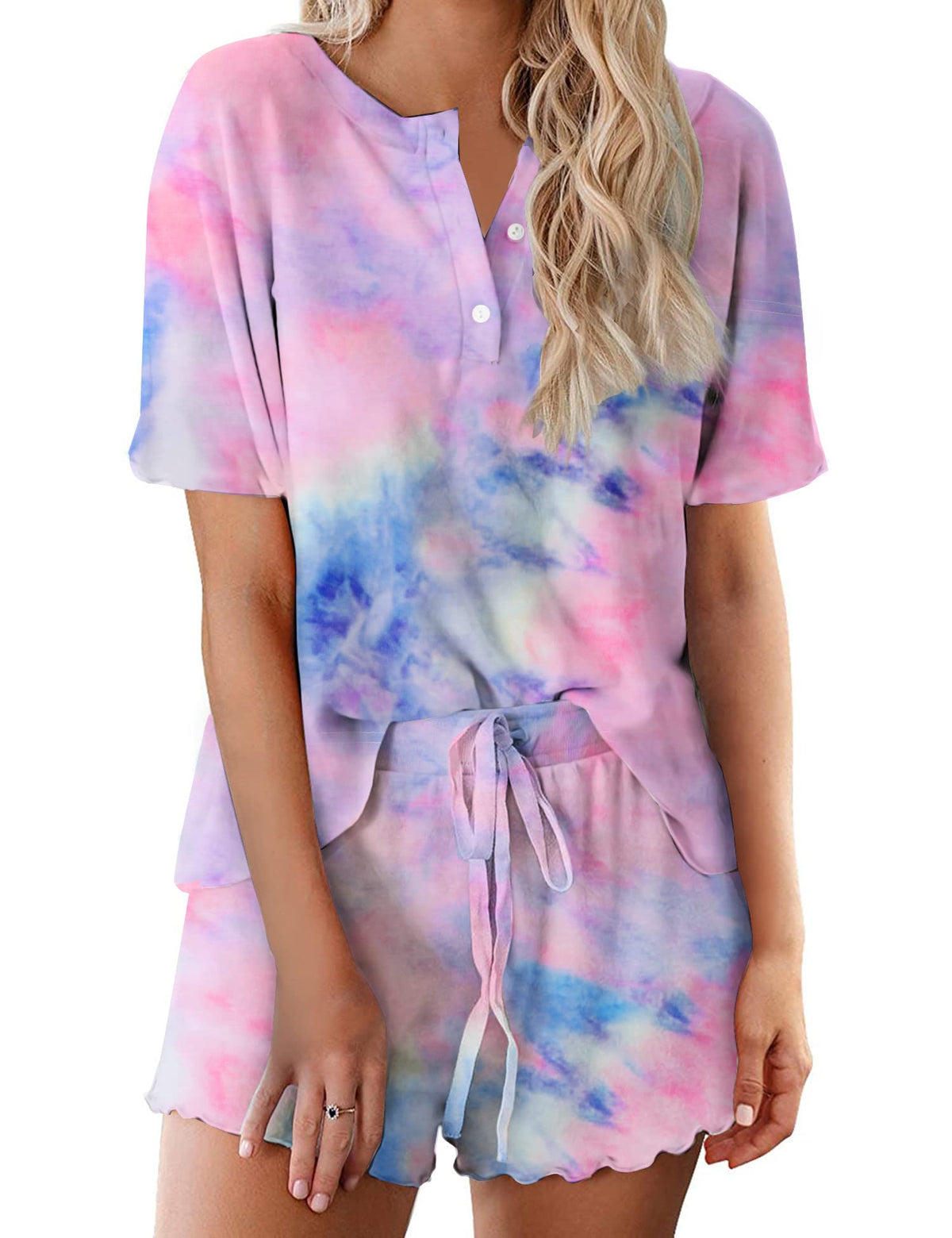 Ekouaer Pajamas Set for Women Short Sleeve Lounge Set 2 Piece Soft Cute Pjs