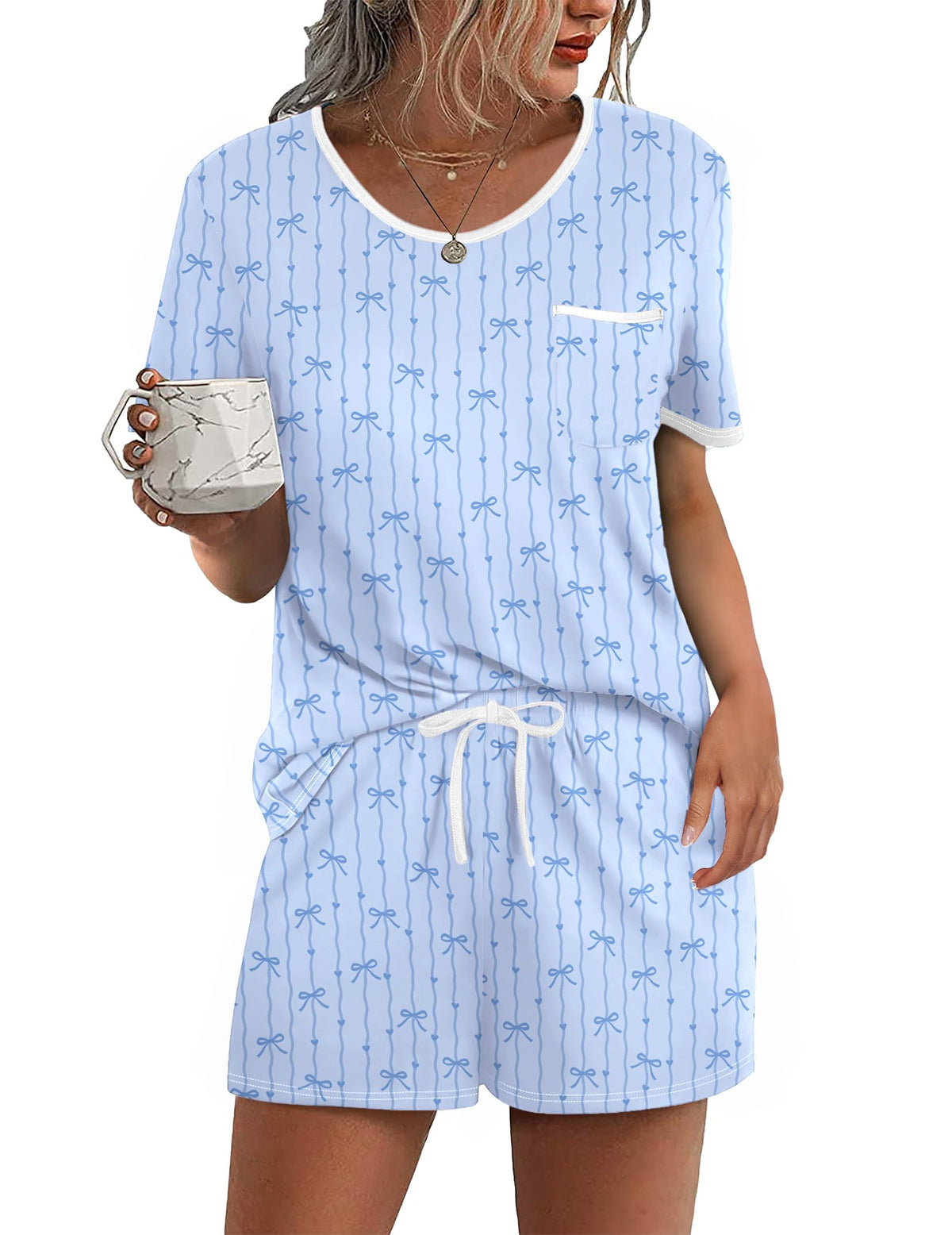 Ekouaer Pajamas for Womens Set 2 Piece Soft Sleepwear, Chest Pocket