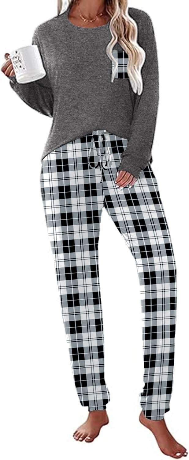 Ekouaer Womens Pajama Sets Long Sleeve Pjs Lounge Sets Joggers with Pockets