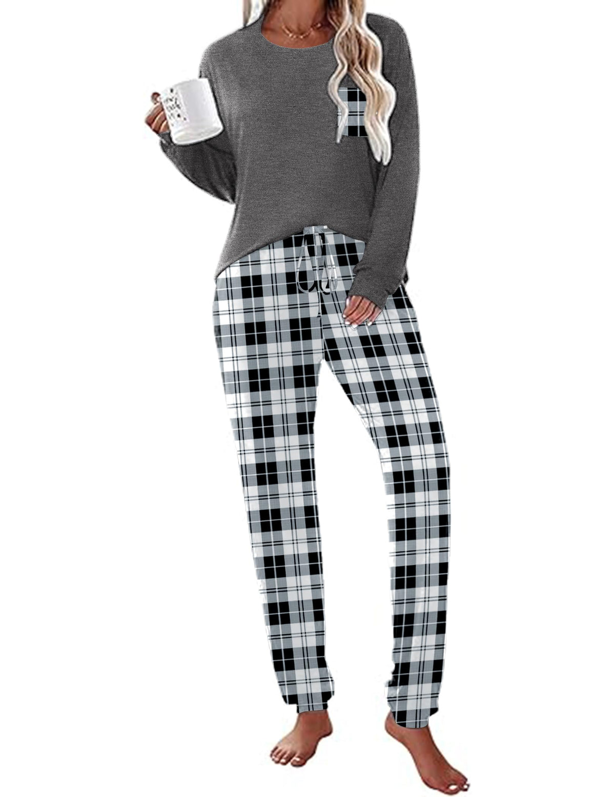 Ekouaer Womens Pajama Sets Long Sleeve Pjs Lounge Sets Joggers with Pockets