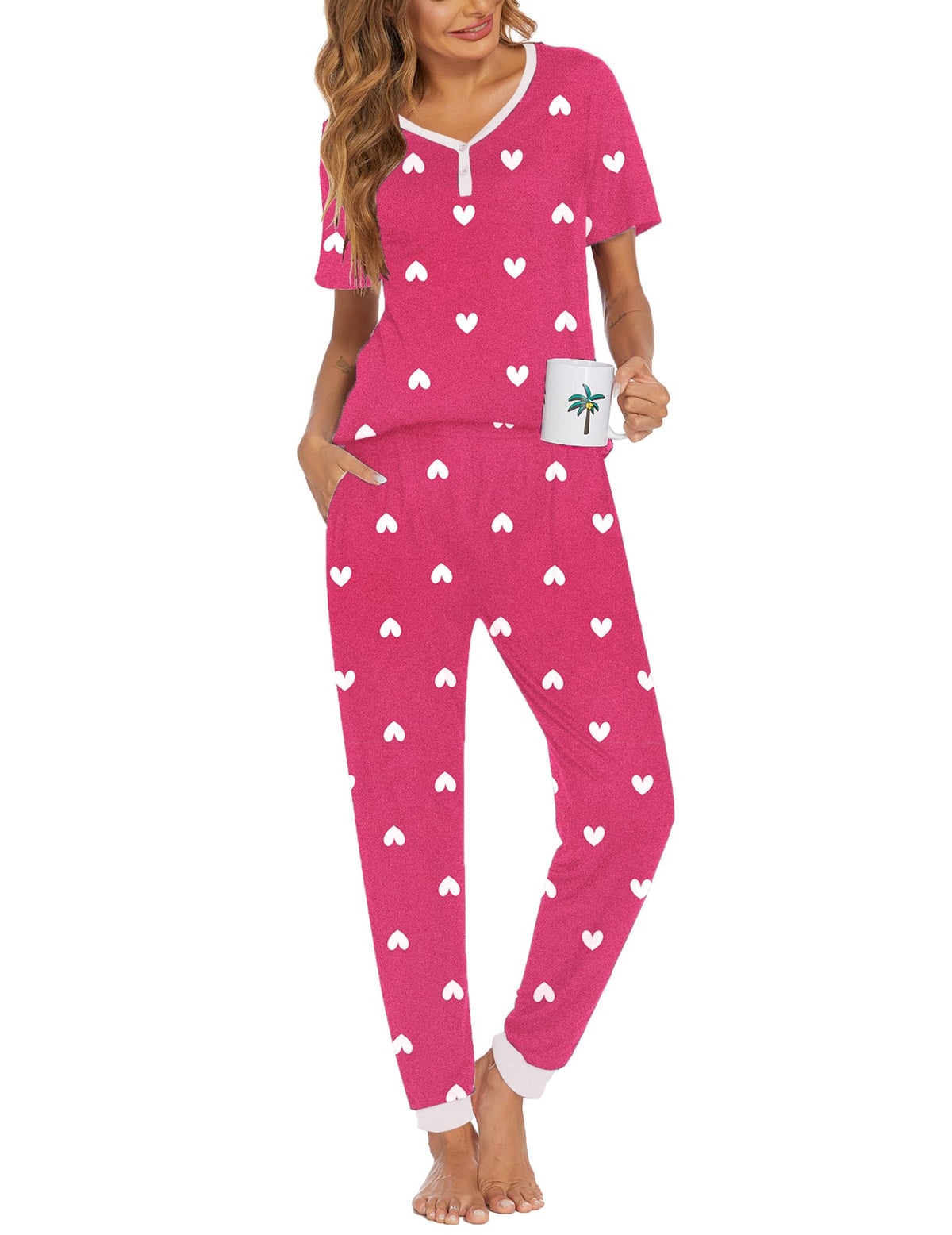 Ekouaer Pajamas for Women Set 2 Piece Short Sleeve Fall Pjs with Pockets