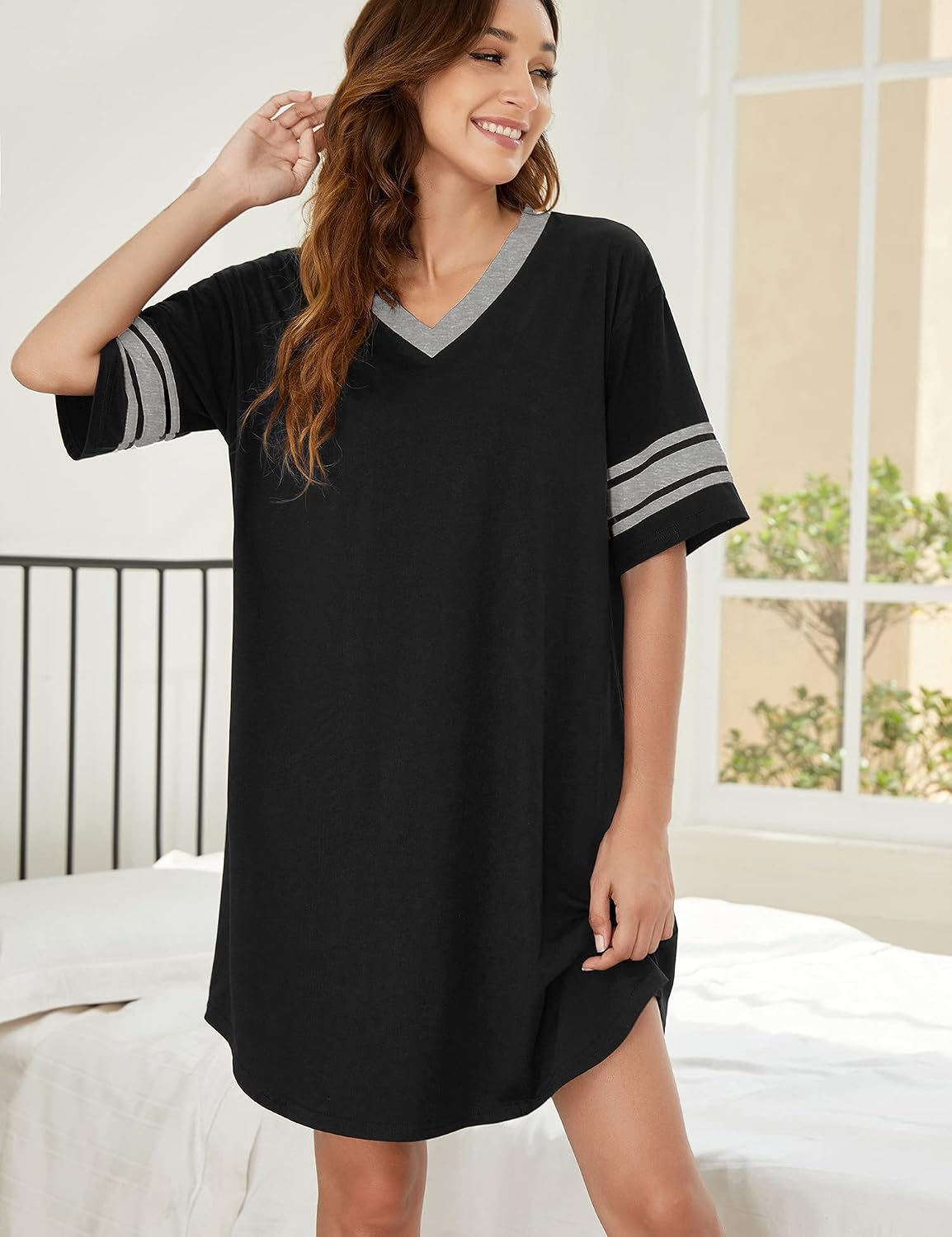 Ekouaer Nightgowns for Women Cotton Night Gowns Short Sleeve Sleepwear