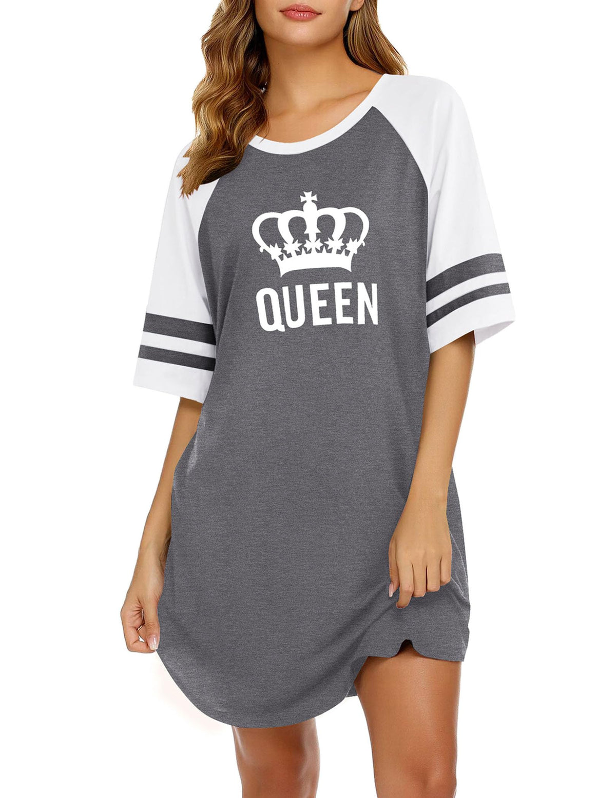 Ekouaer Cotton Nightgowns for Women Color Block Short Sleeve Sleep Shirts