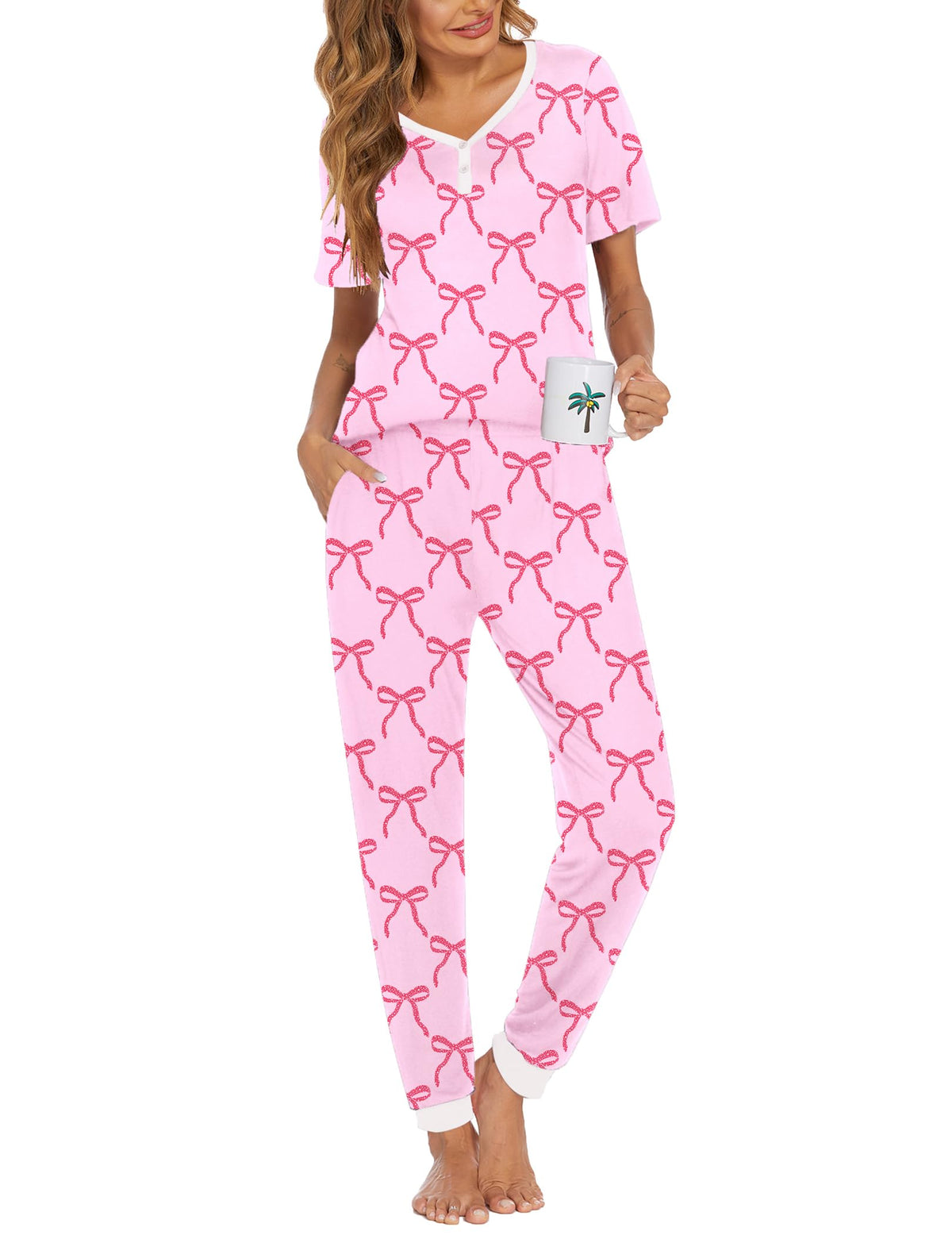 Ekouaer Pajamas for Women Set 2 Piece Short Sleeve Fall Pjs with Pockets