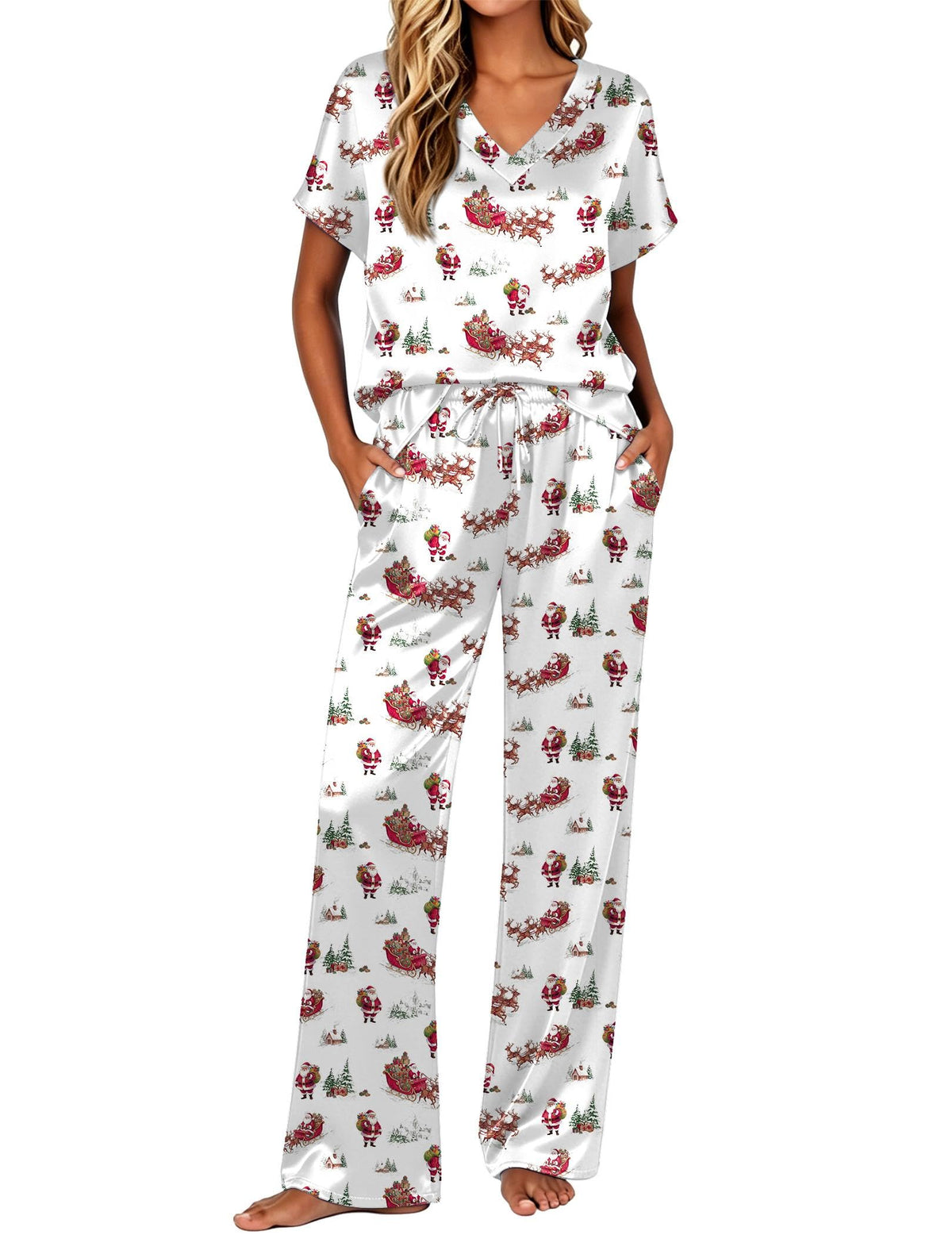 Ekouaer Womens Silk Pajamas Set 2 Piece Satin Pjs Cap Sleeve Loungewear