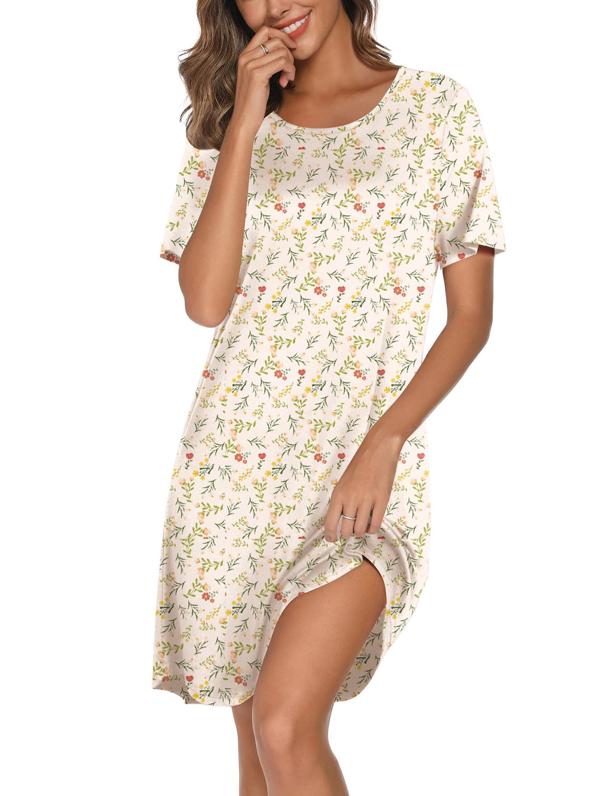 Ekouaer Cotton Nightgowns for Women Short Sleeve Sleepshirts Soft Sleepwear