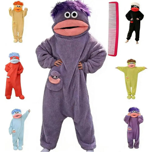 Hooded Plush Funny Monster Onesie, One-Piece Loungewear Pajamas, Unique Big Mouth Design, Warm Oversized Casual Home Lounge Sleepwear