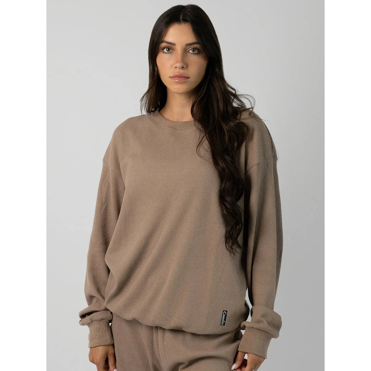 Comfrt | Waffle Lounge Long Sleeve | Crewneck Lightweight Cotton Blend Textured Lounge Top