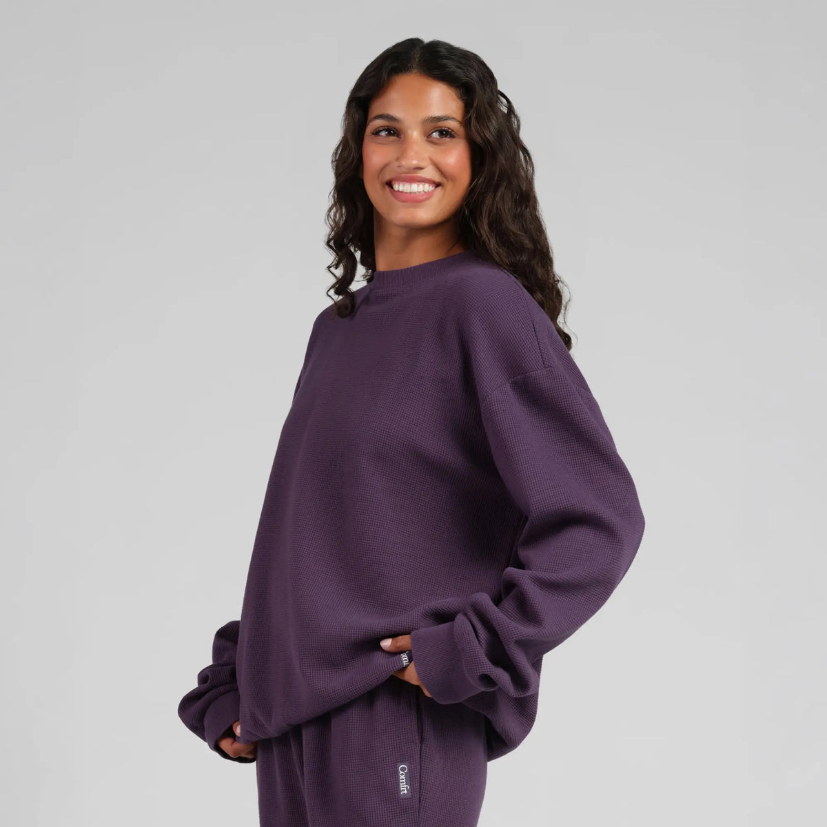 Comfrt | Waffle Lounge Long Sleeve | Crewneck Lightweight Cotton Blend Textured Lounge Top