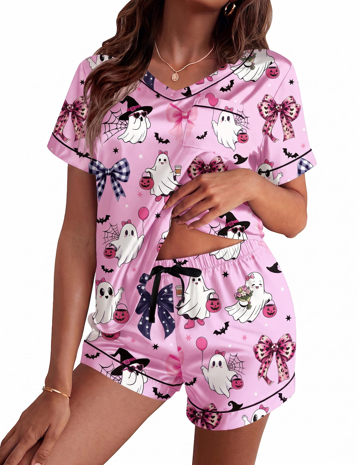 Ekouaer Silk Pajama for Women Short Sleeve Satin Pj Set Two Piece XS-XXL