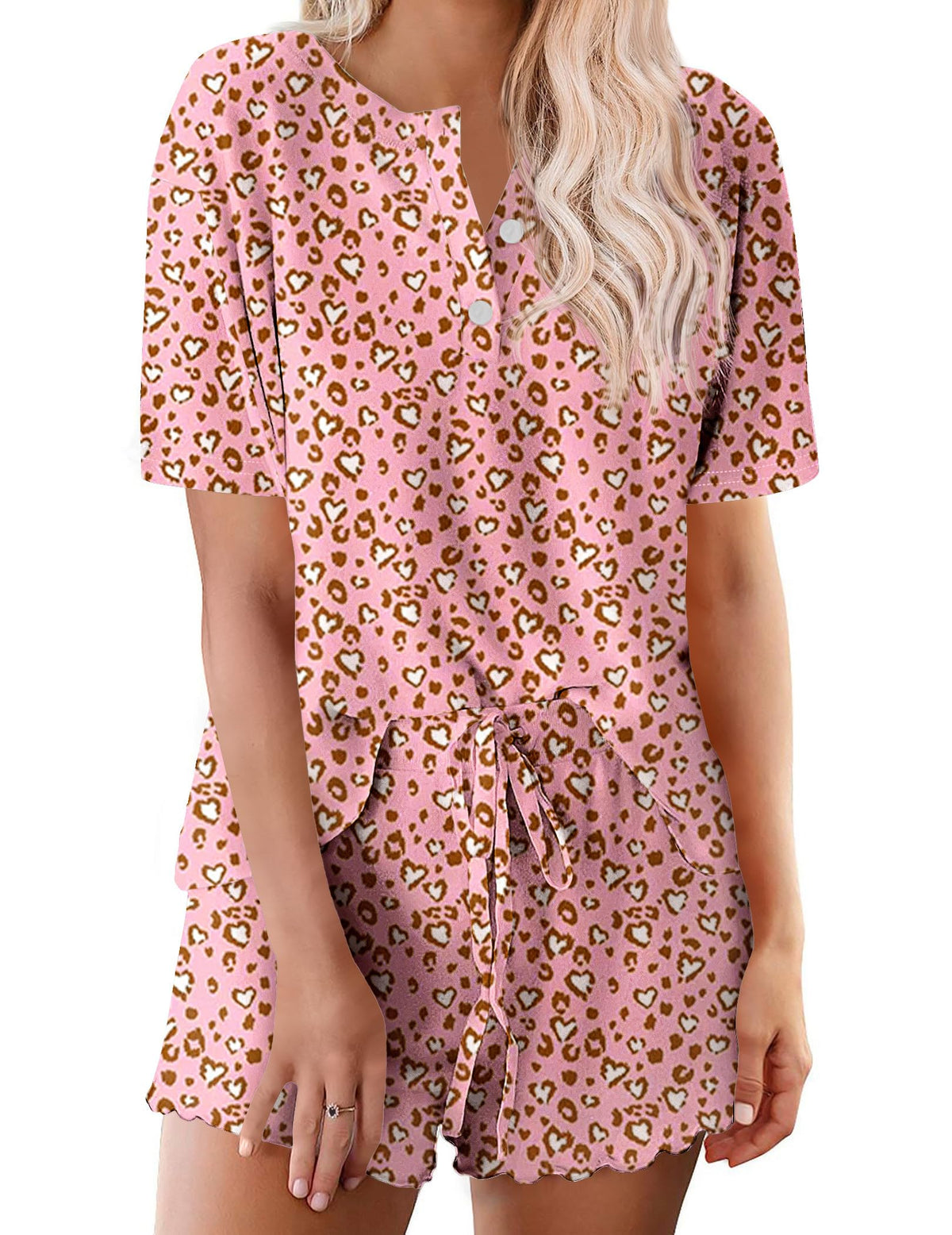 Ekouaer Pajamas Set for Women Short Sleeve Lounge Set 2 Piece Soft Cute Pjs
