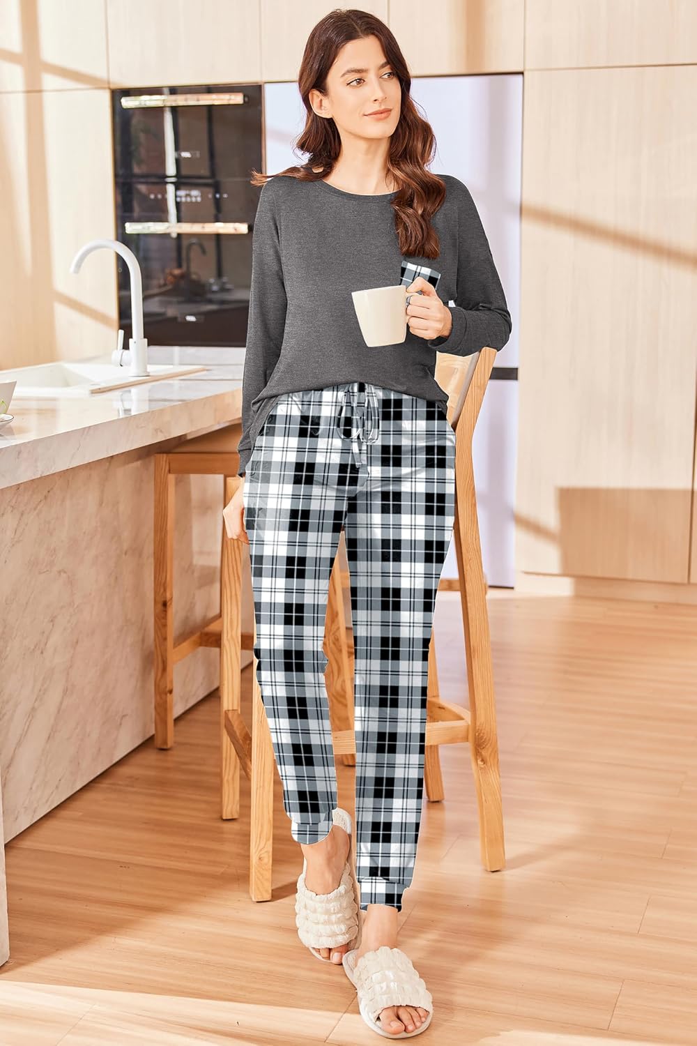 Ekouaer Womens Pajama Sets Long Sleeve Pjs Lounge Sets Joggers with Pockets