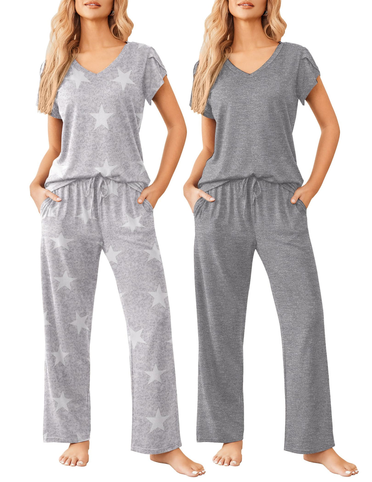Ekouaer 2 Pack Womens Pajama Set Short Sleeve Sleepwear Soft Pjs Lounge Set